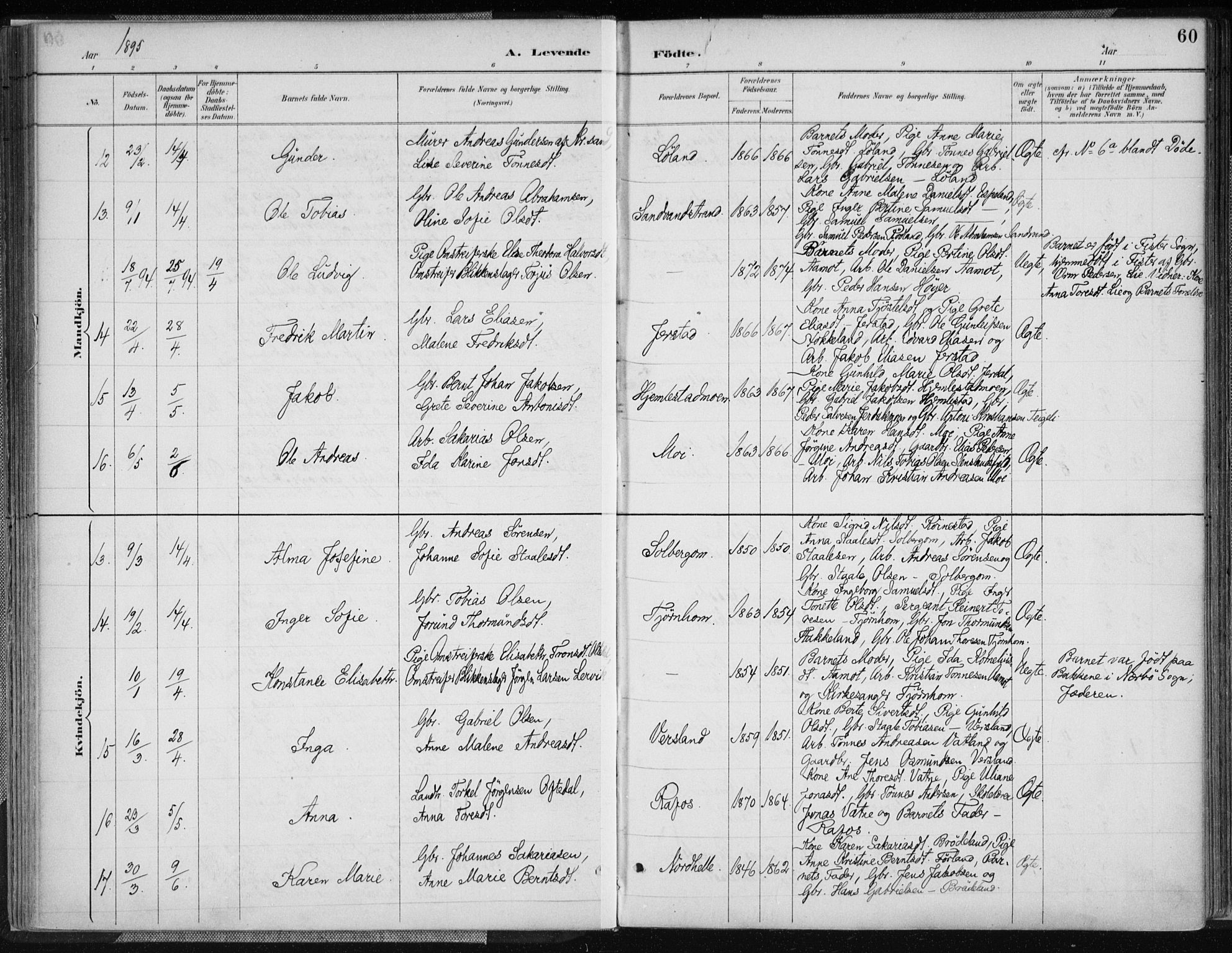 Kvinesdal sokneprestkontor, AV/SAK-1111-0026/F/Fa/Fab/L0008: Parish register (official) no. A 8, 1886-1897, p. 60