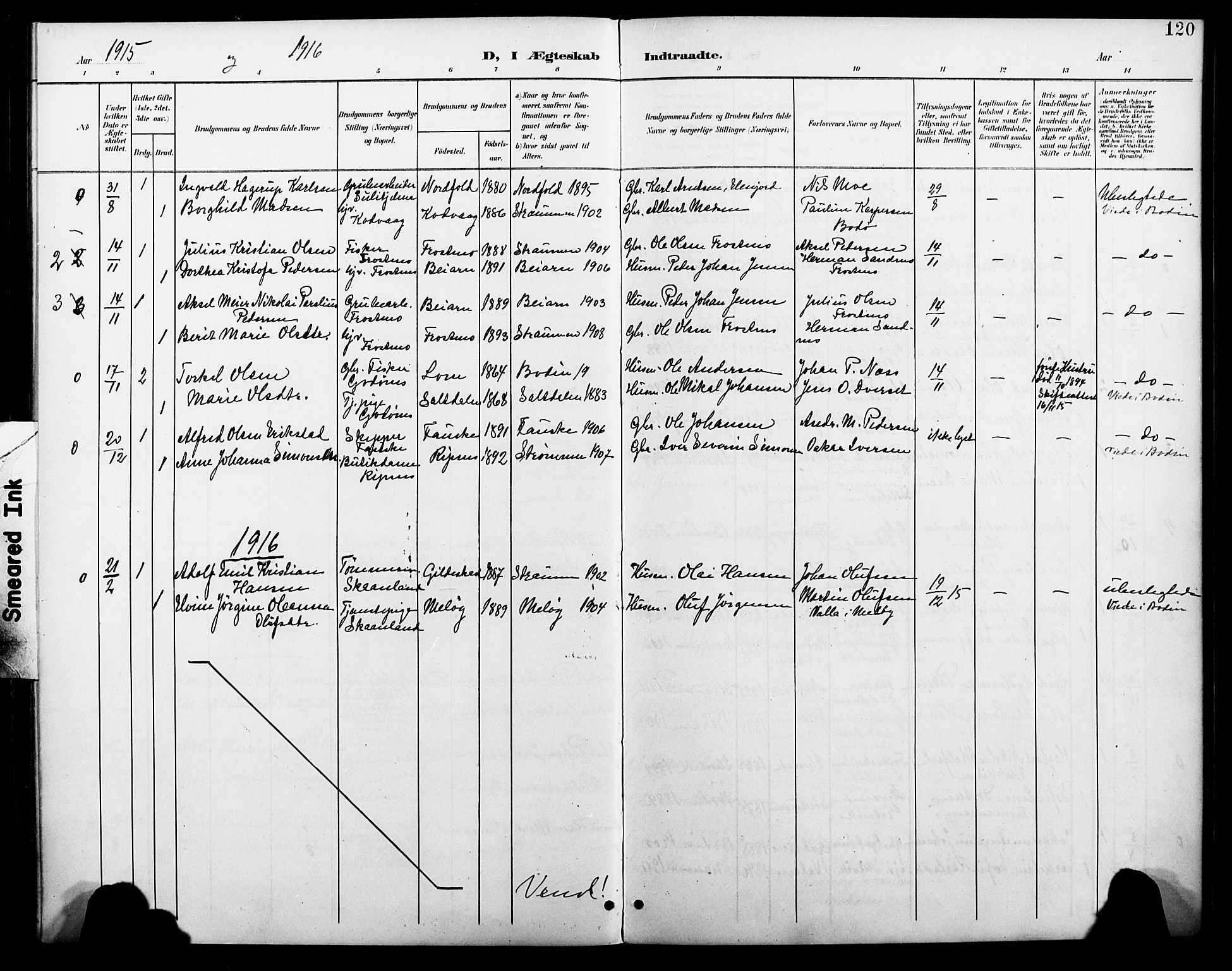 Ministerialprotokoller, klokkerbøker og fødselsregistre - Nordland, SAT/A-1459/804/L0088: Parish register (copy) no. 804C01, 1901-1917, p. 120