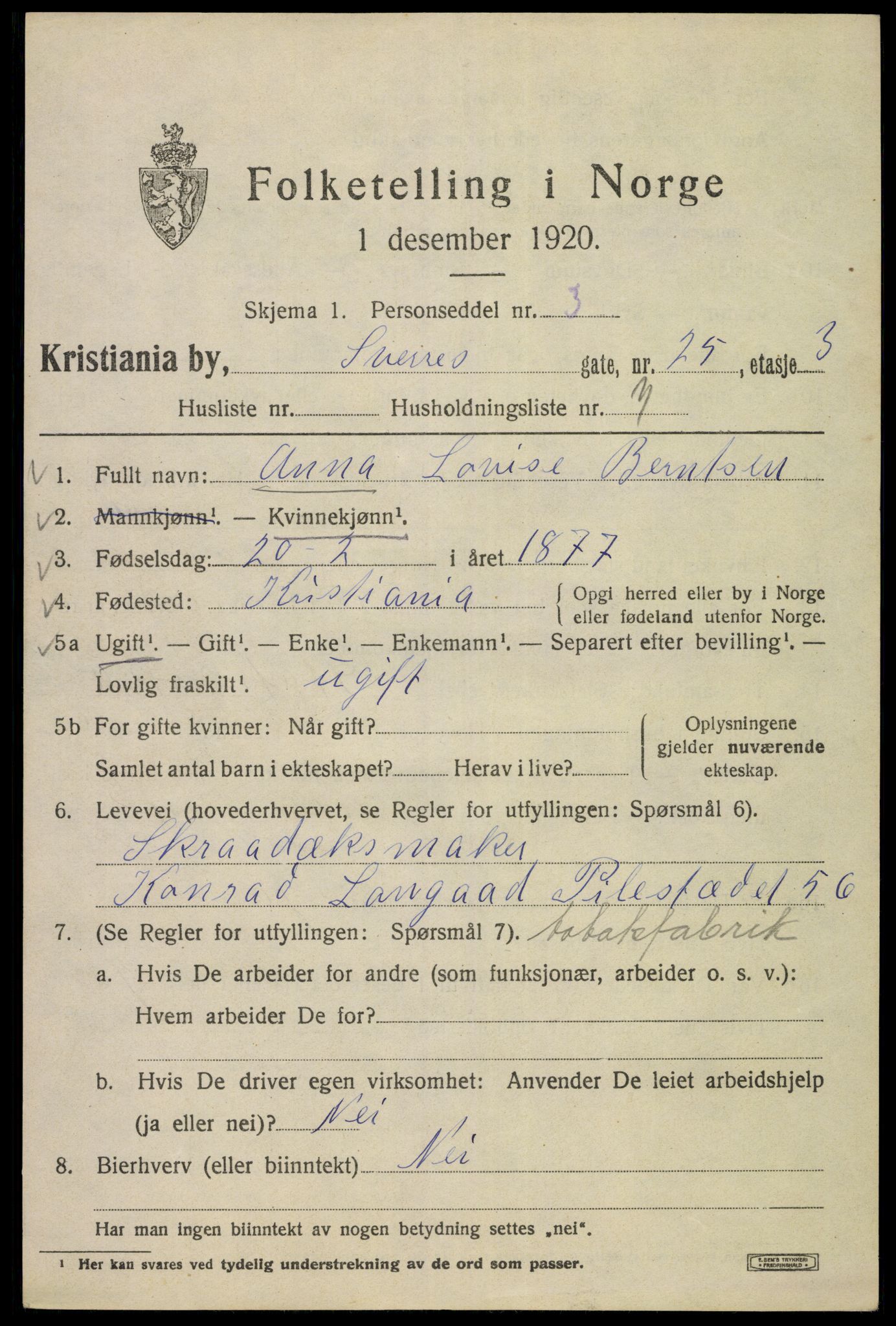 SAO, 1920 census for Kristiania, 1920, p. 560169