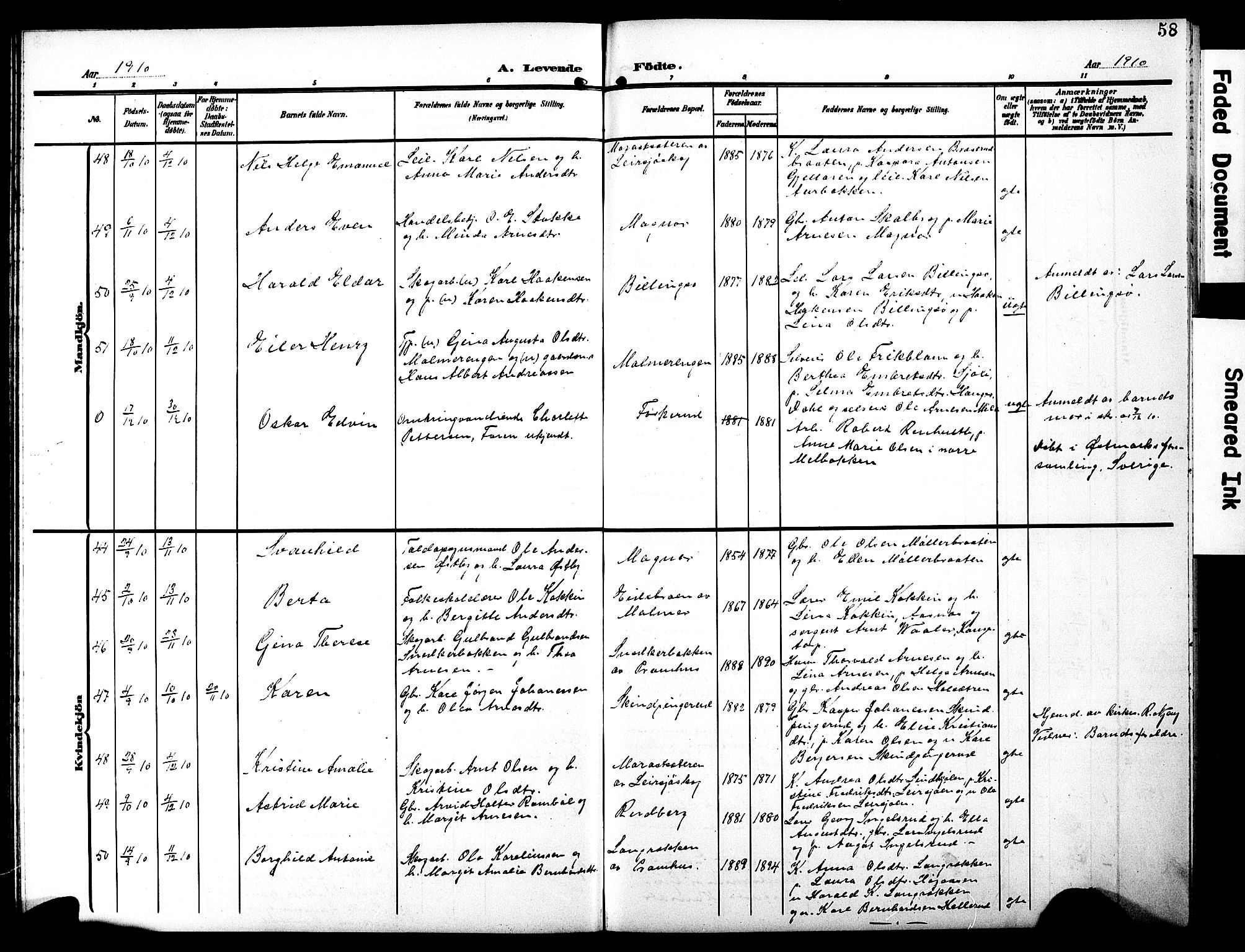 Eidskog prestekontor, AV/SAH-PREST-026/H/Ha/Hab/L0003: Parish register (copy) no. 3, 1904-1919, p. 58