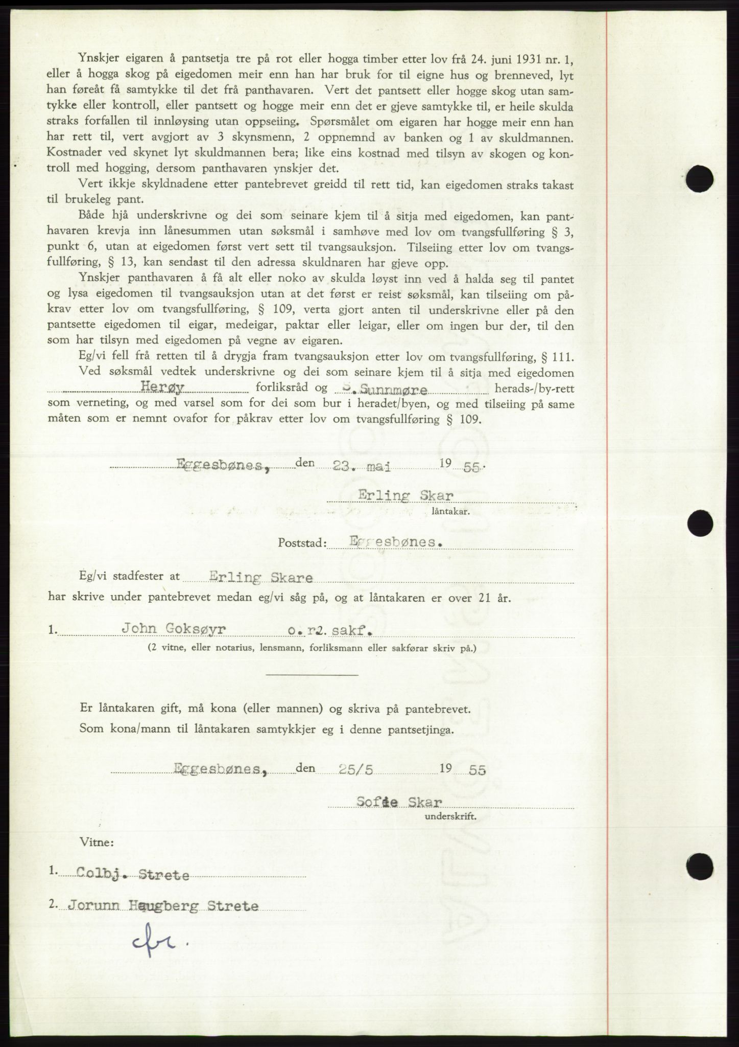 Søre Sunnmøre sorenskriveri, AV/SAT-A-4122/1/2/2C/L0126: Mortgage book no. 14B, 1954-1955, Diary no: : 1279/1955