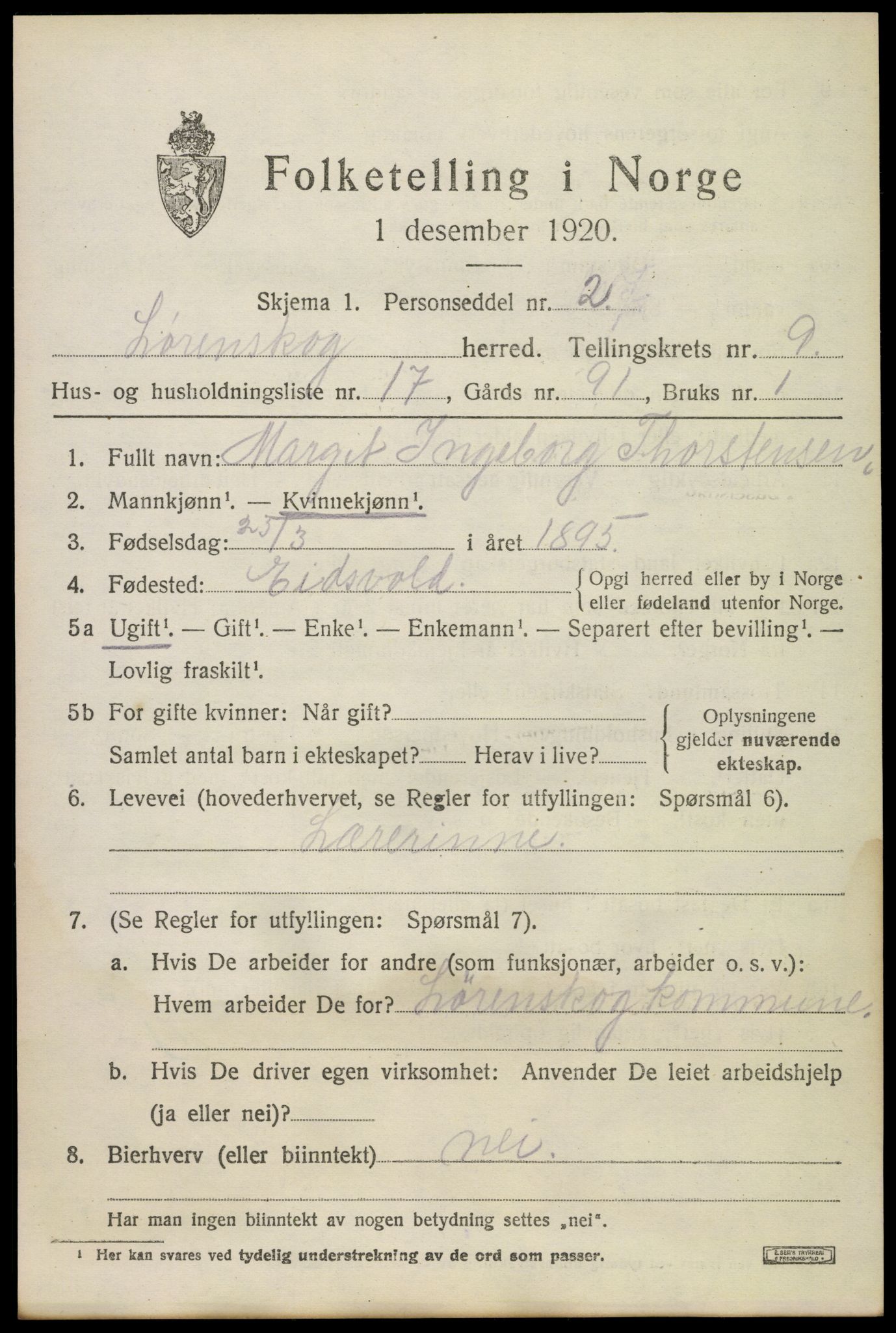 SAO, 1920 census for Lørenskog, 1920, p. 6960