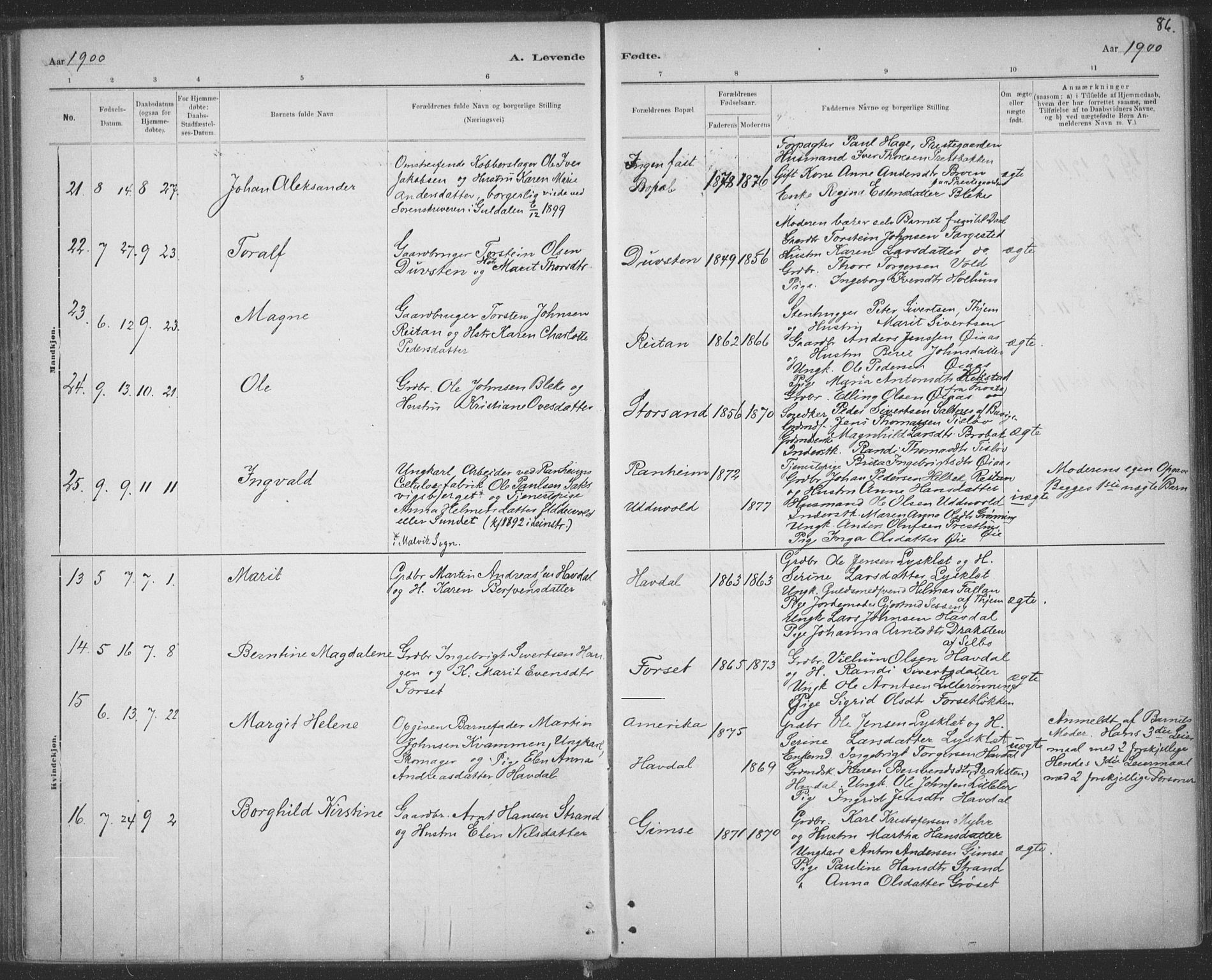 Ministerialprotokoller, klokkerbøker og fødselsregistre - Sør-Trøndelag, SAT/A-1456/691/L1085: Parish register (official) no. 691A17, 1887-1908, p. 86