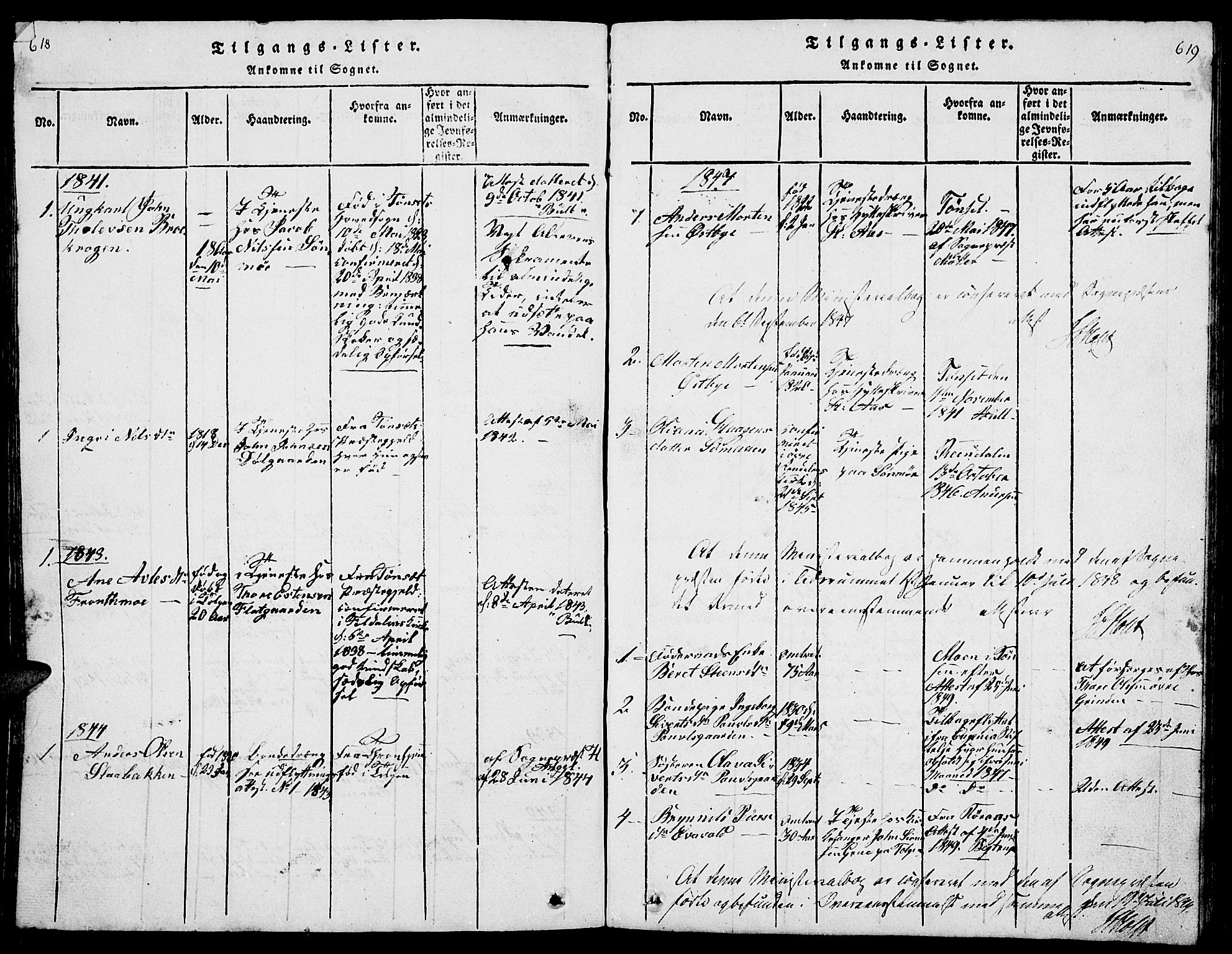 Tolga prestekontor, AV/SAH-PREST-062/L/L0001: Parish register (copy) no. 1, 1814-1877, p. 618-619