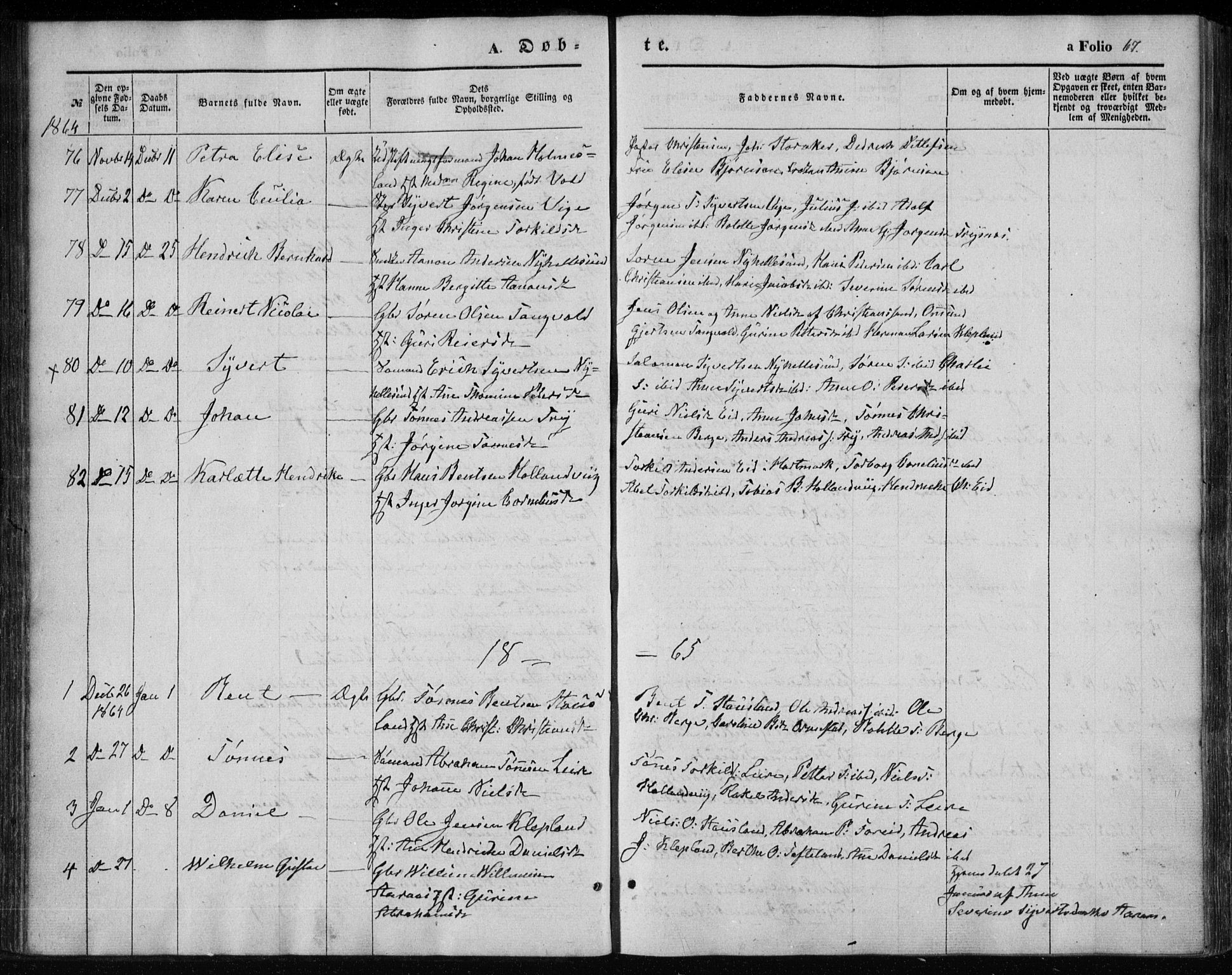 Søgne sokneprestkontor, SAK/1111-0037/F/Fa/Fab/L0010: Parish register (official) no. A 10, 1853-1869, p. 67