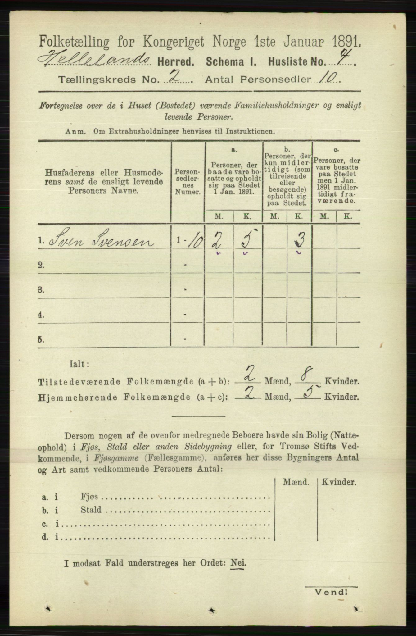 RA, 1891 census for 1115 Helleland, 1891, p. 375