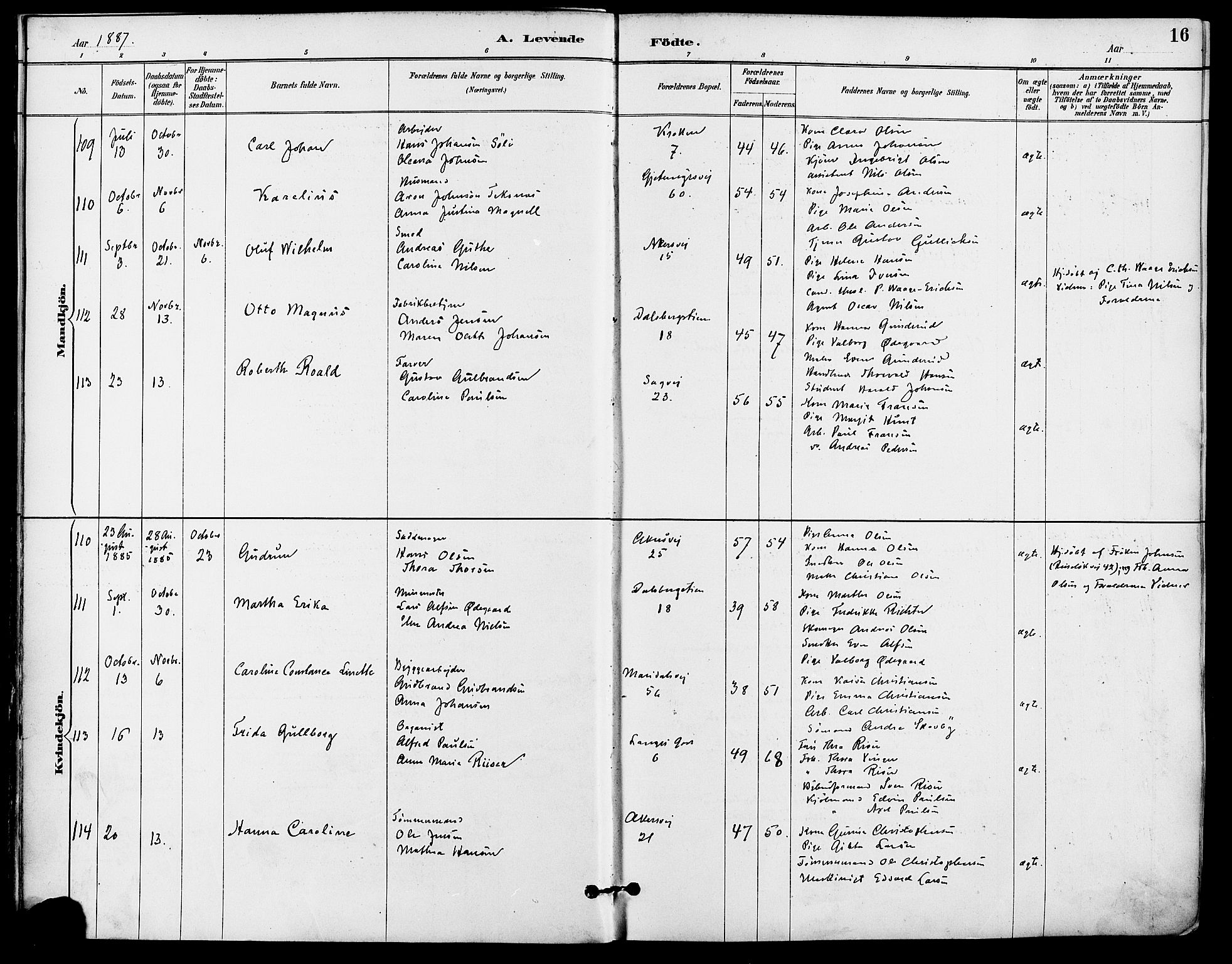 Gamle Aker prestekontor Kirkebøker, AV/SAO-A-10617a/F/L0008: Parish register (official) no. 8, 1887-1896, p. 16