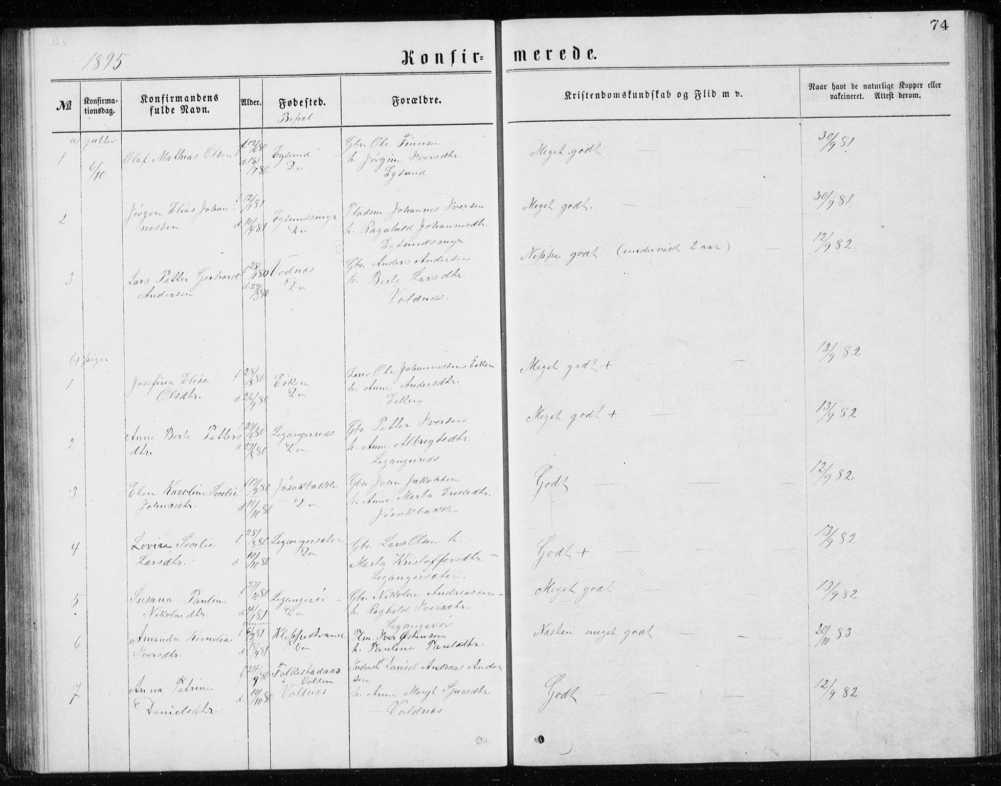 Ministerialprotokoller, klokkerbøker og fødselsregistre - Møre og Romsdal, AV/SAT-A-1454/508/L0097: Parish register (copy) no. 508C01, 1873-1897, p. 74