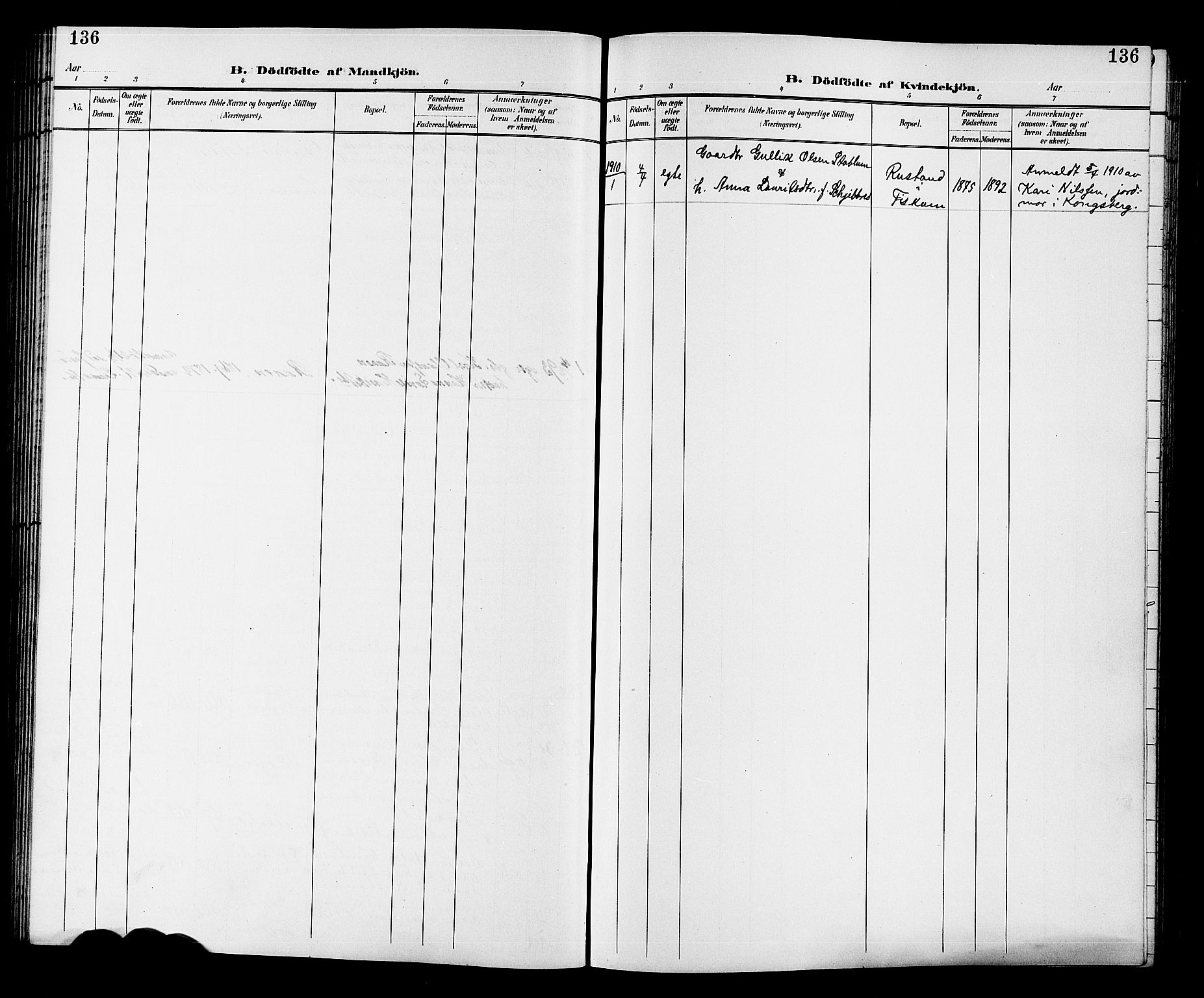 Fiskum kirkebøker, SAKO/A-15/G/Ga/L0005: Parish register (copy) no. 5, 1887-1912, p. 136