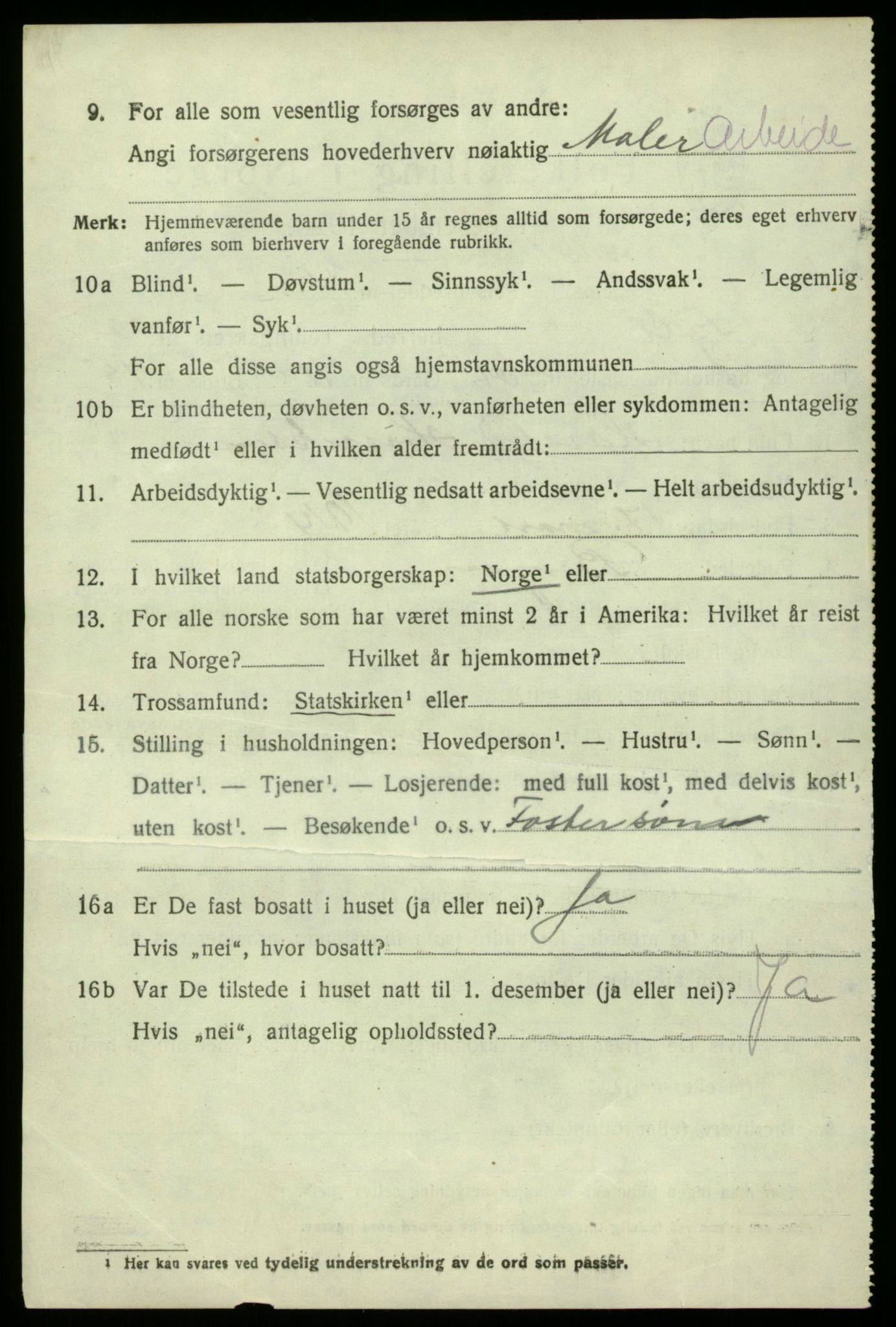 SAB, 1920 census for Fjell, 1920, p. 2951