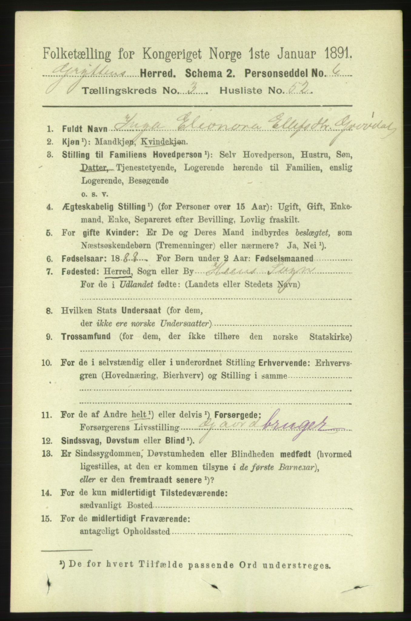 RA, 1891 census for 1539 Grytten, 1891, p. 1242