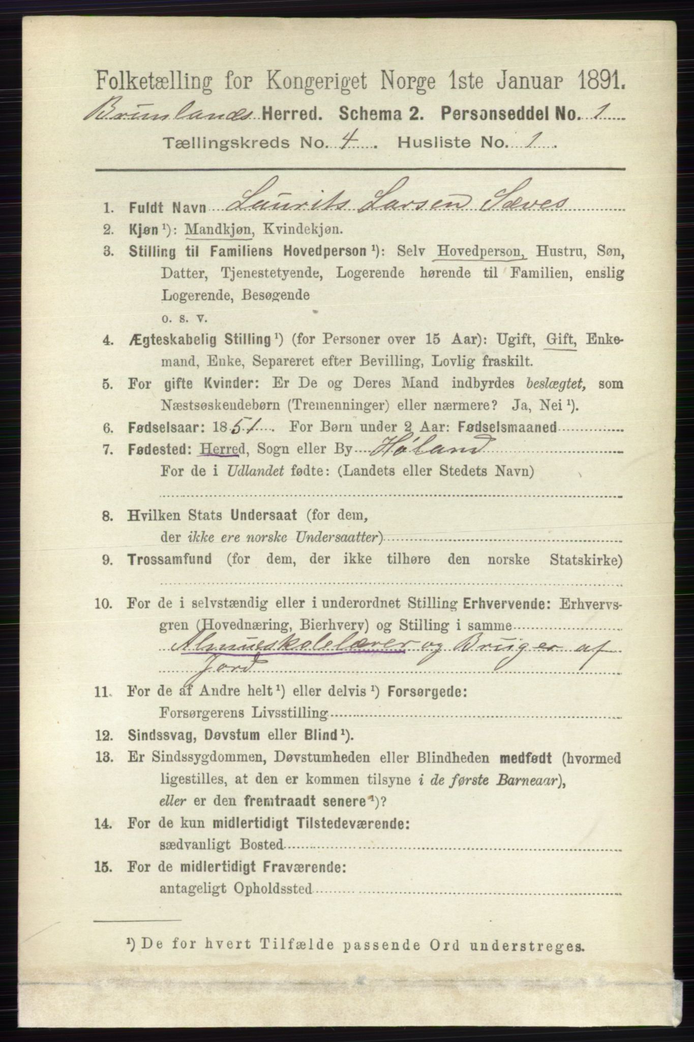 RA, 1891 census for 0726 Brunlanes, 1891, p. 1826