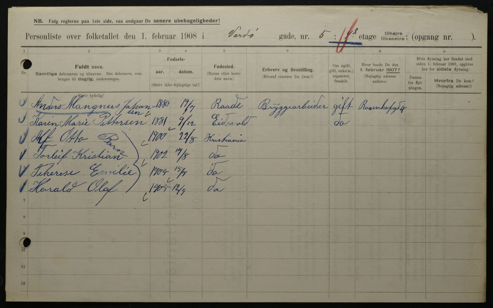 OBA, Municipal Census 1908 for Kristiania, 1908, p. 109448