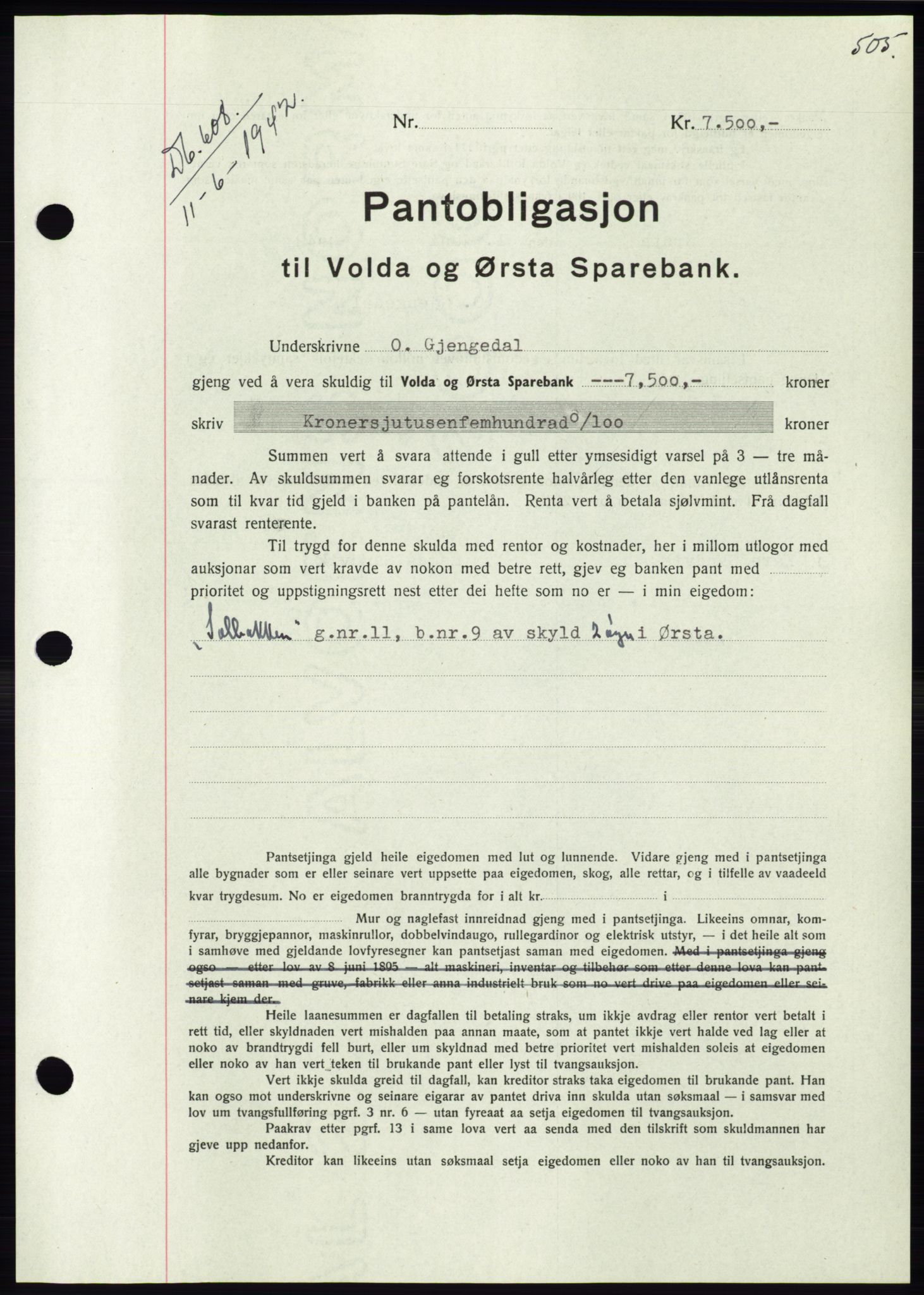 Søre Sunnmøre sorenskriveri, SAT/A-4122/1/2/2C/L0073: Mortgage book no. 67, 1941-1942, Diary no: : 608/1942