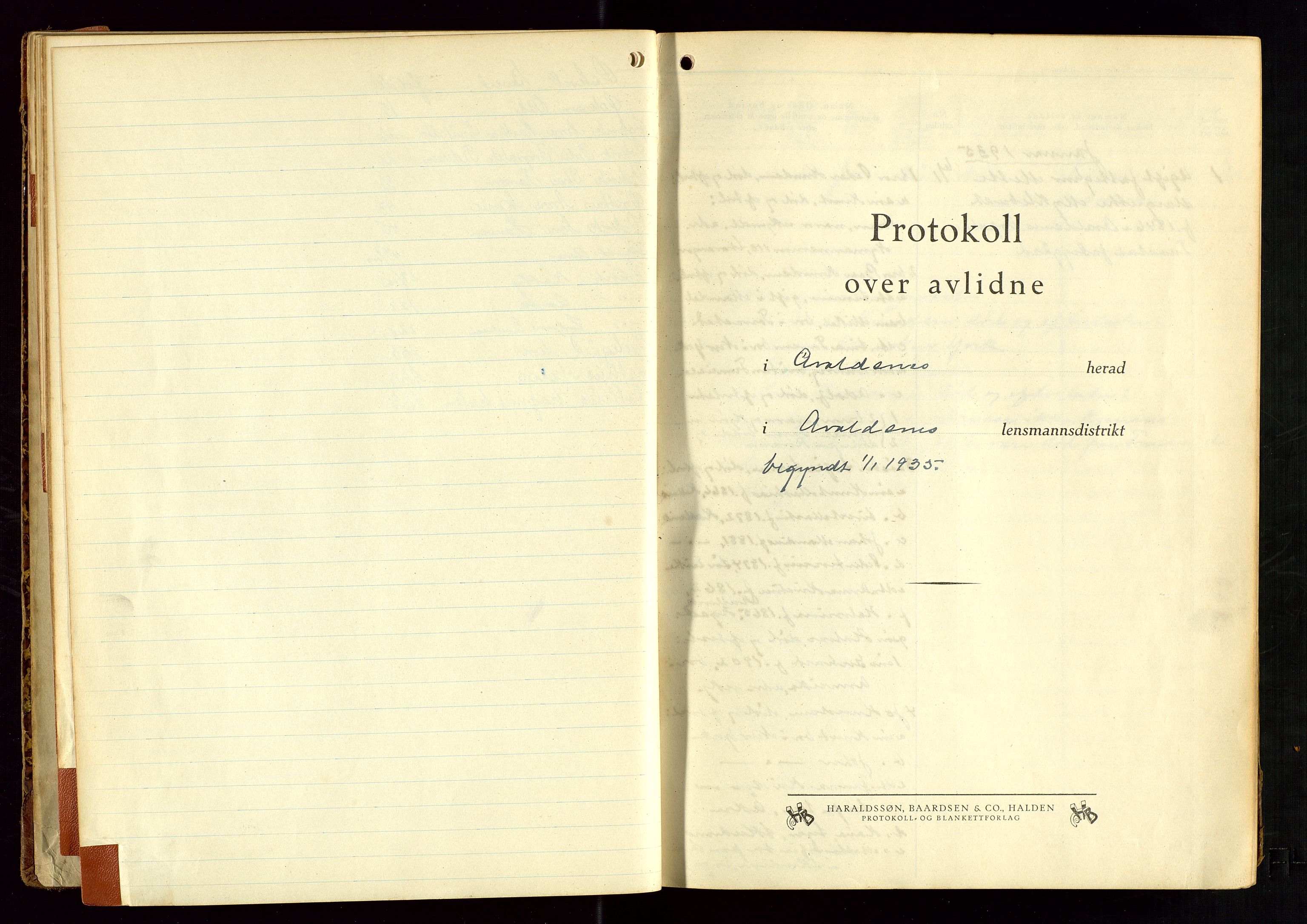 Avaldsnes lensmannskontor, SAST/A-100286/Gga/L0004: "Protokoll over avlidne i Avaldsnes herad i Avaldsnes lensmannsdistrikt", 1935-1944
