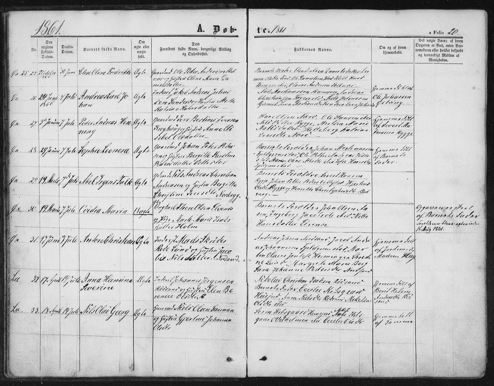 Ministerialprotokoller, klokkerbøker og fødselsregistre - Nordland, AV/SAT-A-1459/893/L1333: Parish register (official) no. 893A06, 1858-1866, p. 20