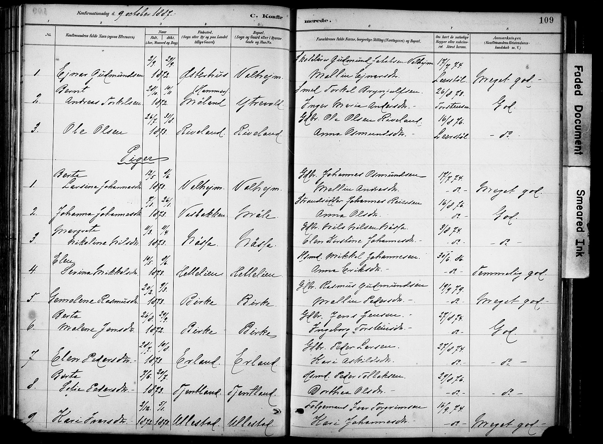Hjelmeland sokneprestkontor, SAST/A-101843/02/A/L0001: Parish register (official) no. A 16, 1887-1926, p. 109