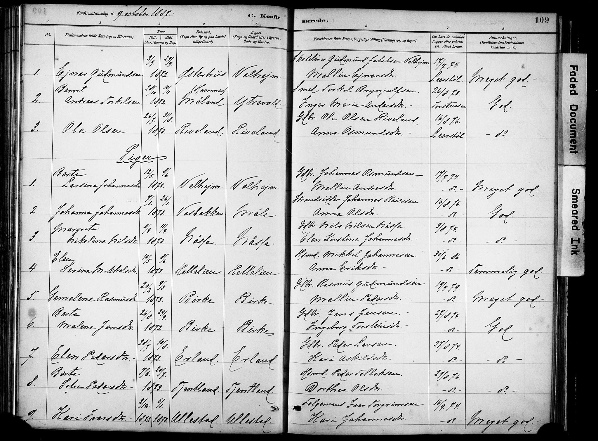 Hjelmeland sokneprestkontor, AV/SAST-A-101843/02/A/L0001: Parish register (official) no. A 16, 1887-1926, p. 109