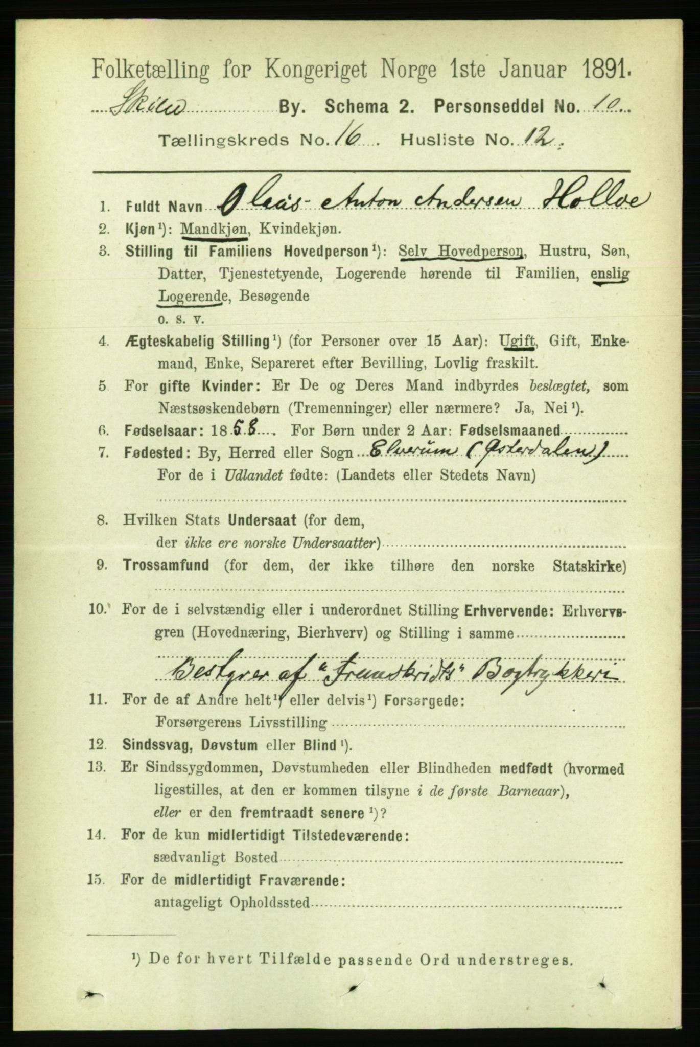 RA, 1891 census for 0806 Skien, 1891, p. 4644