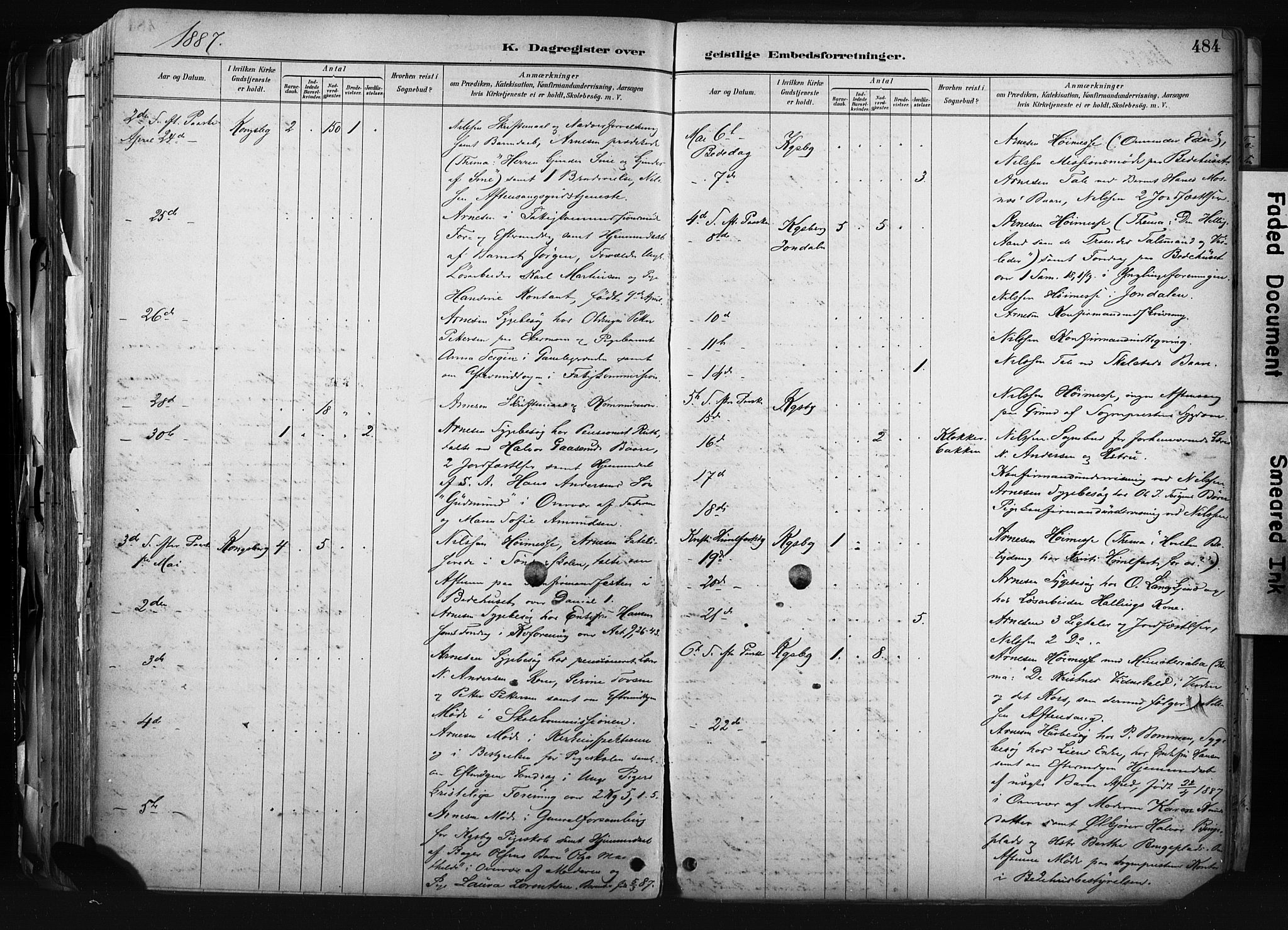 Kongsberg kirkebøker, AV/SAKO-A-22/F/Fb/L0002: Parish register (official) no. II 2, 1886-1896, p. 484