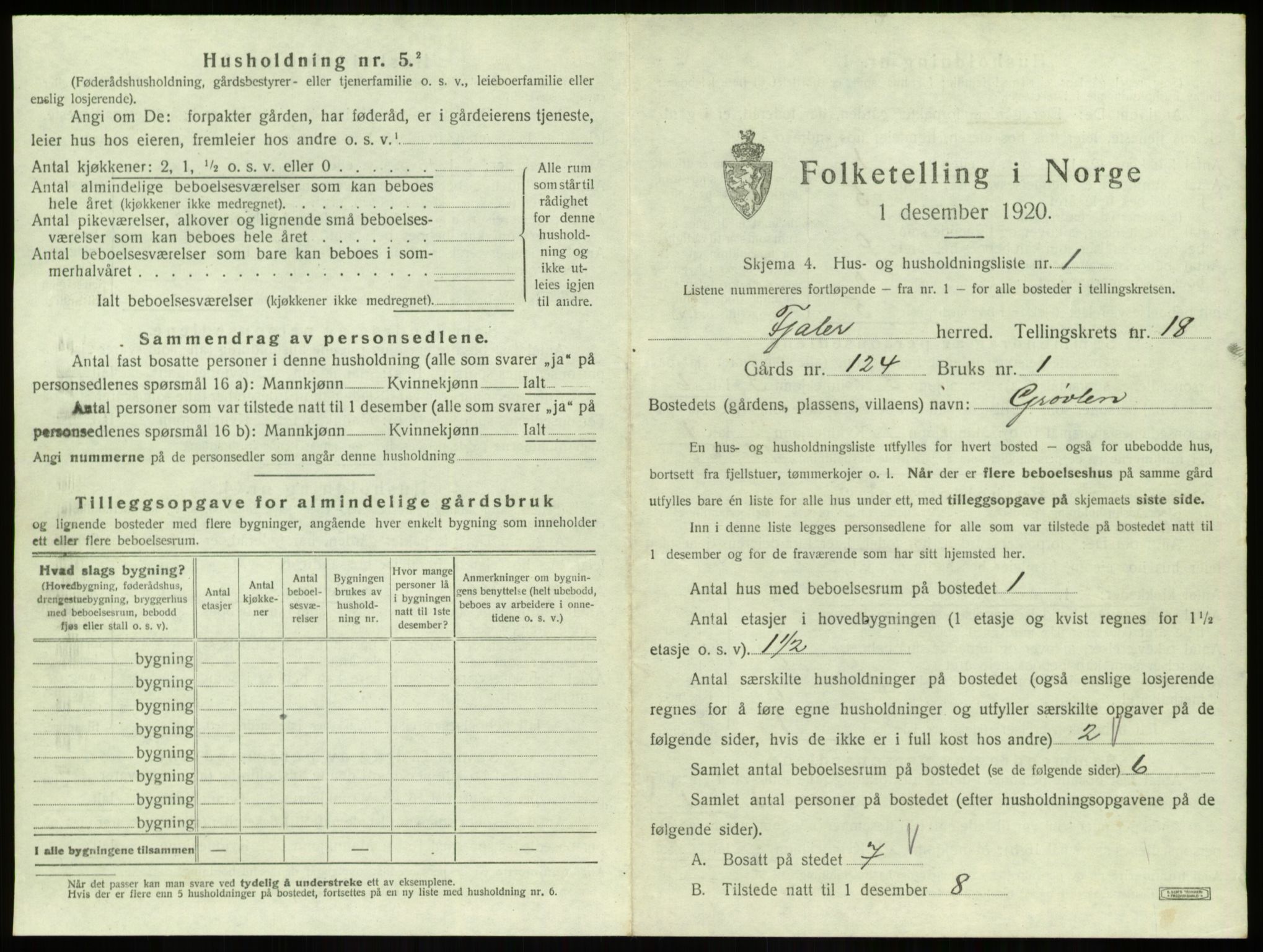 SAB, 1920 census for Fjaler, 1920, p. 1347