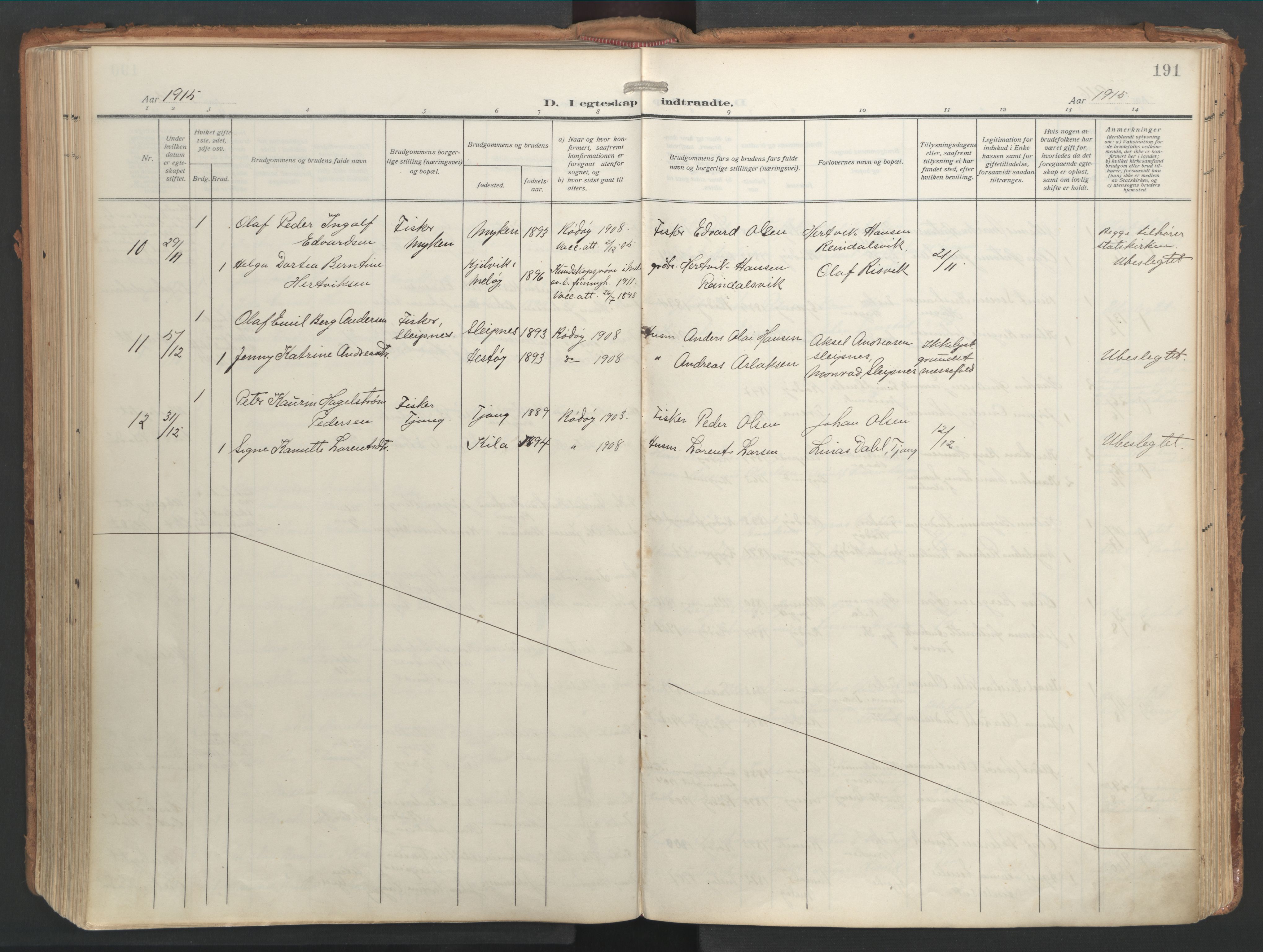 Ministerialprotokoller, klokkerbøker og fødselsregistre - Nordland, AV/SAT-A-1459/841/L0614: Parish register (official) no. 841A17, 1911-1925, p. 191