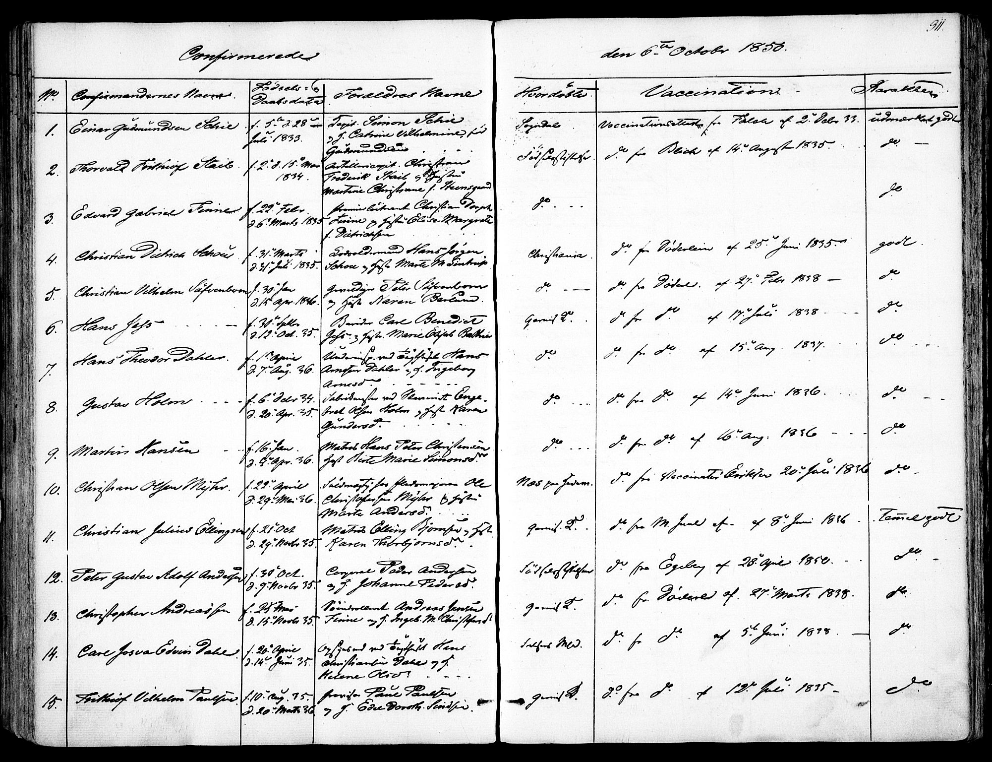 Garnisonsmenigheten Kirkebøker, AV/SAO-A-10846/F/Fa/L0008: Parish register (official) no. 8, 1842-1859, p. 311