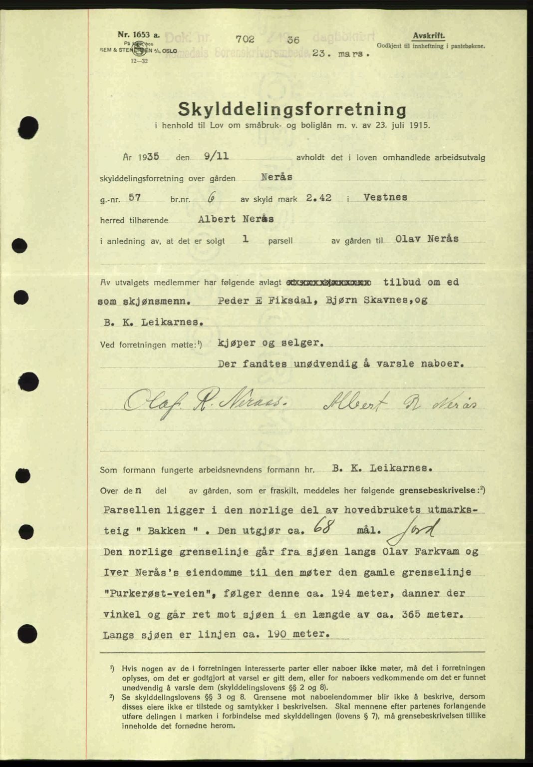 Romsdal sorenskriveri, AV/SAT-A-4149/1/2/2C: Mortgage book no. A1, 1936-1936, Diary no: : 702/1936