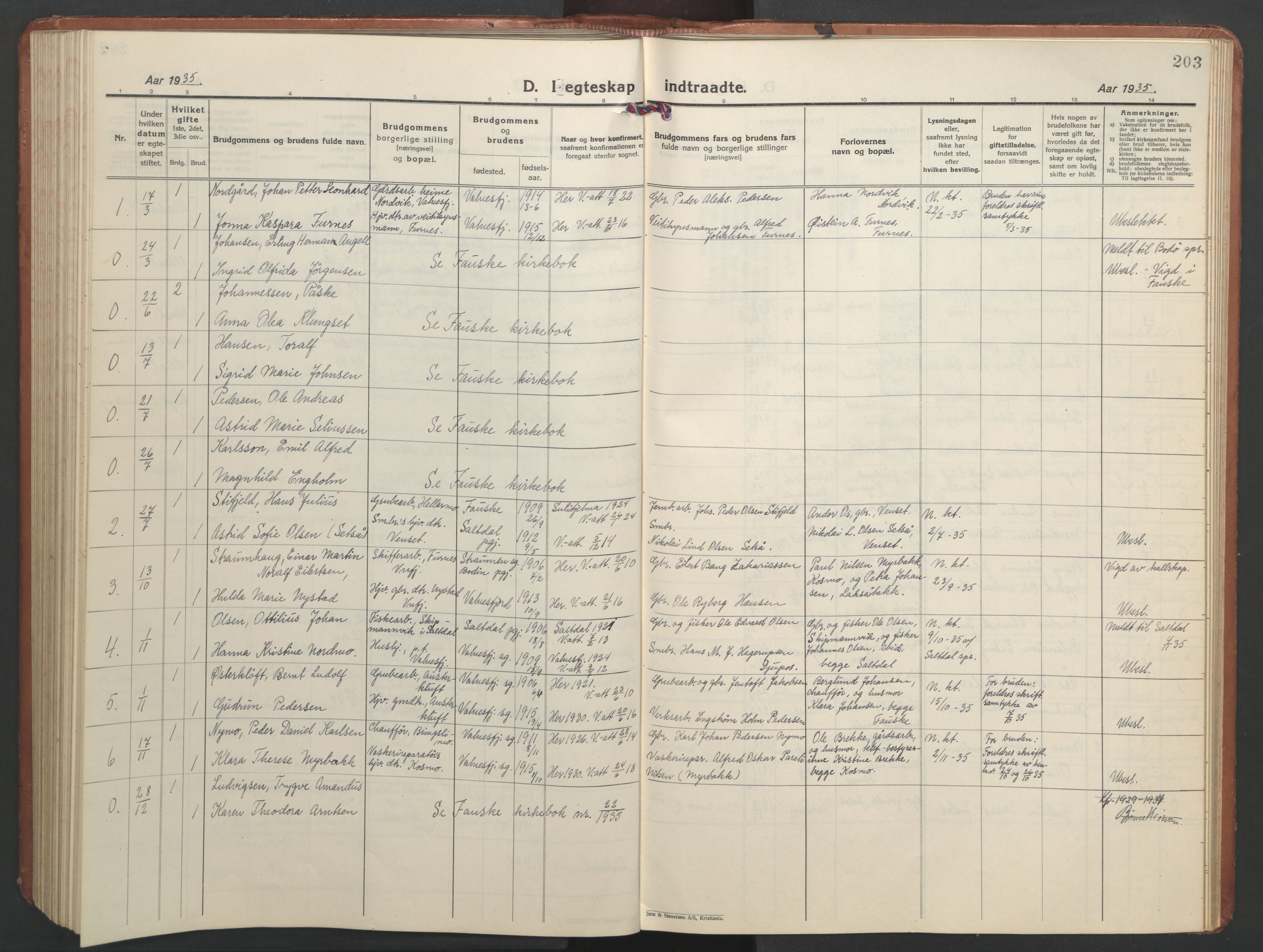 Ministerialprotokoller, klokkerbøker og fødselsregistre - Nordland, AV/SAT-A-1459/851/L0727: Parish register (copy) no. 851C02, 1925-1948, p. 203