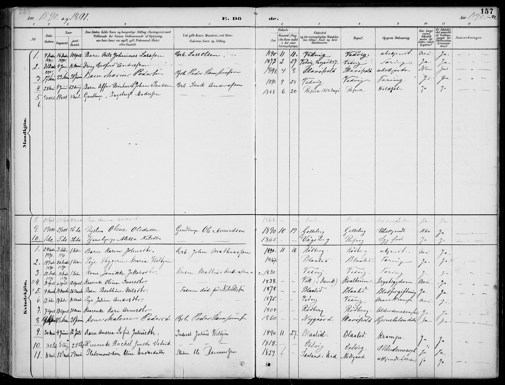 Selje sokneprestembete, SAB/A-99938/H/Ha/Haa/Haac/L0002: Parish register (official) no. C  2, 1889-1904, p. 157