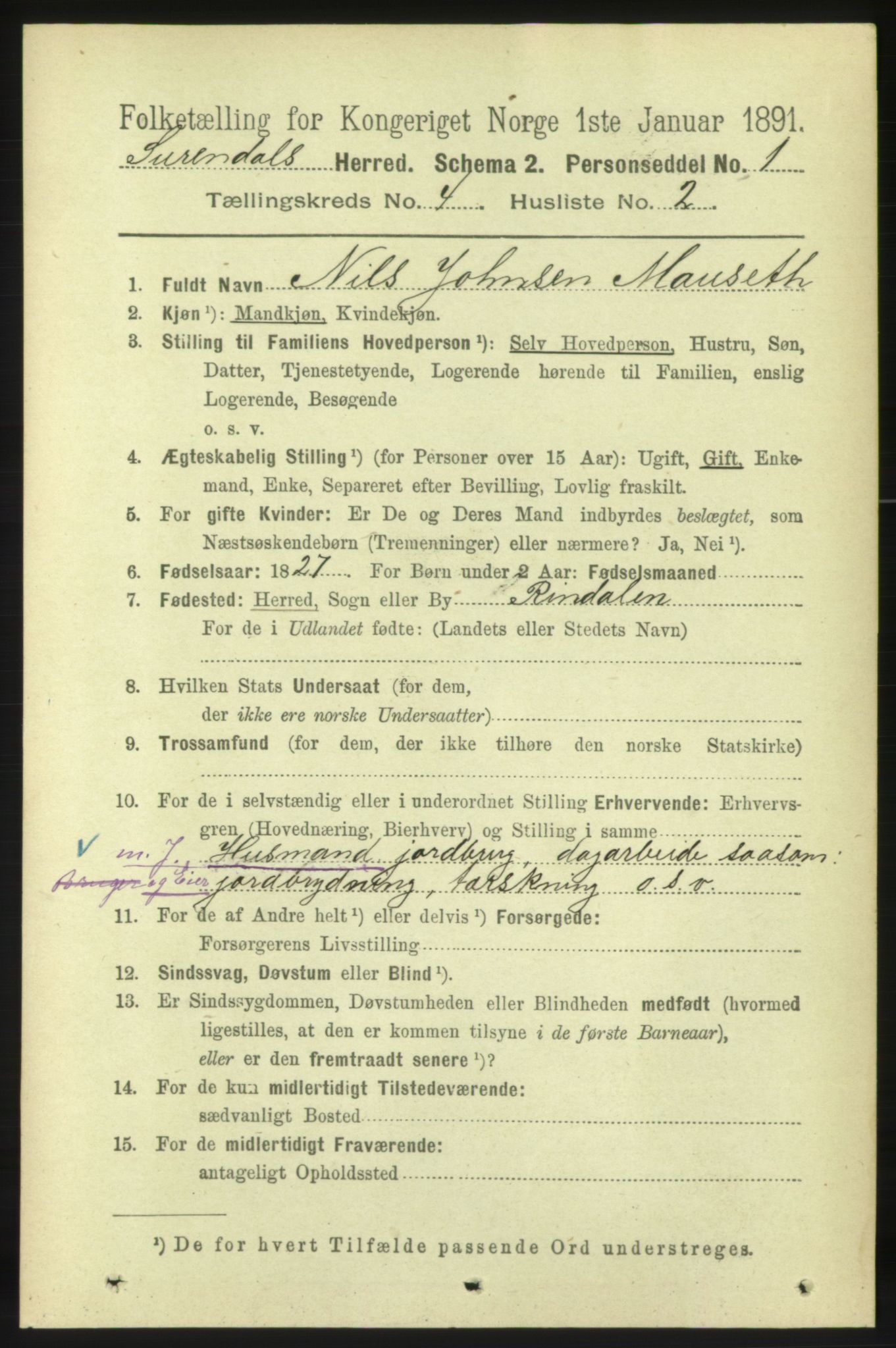 RA, 1891 census for 1566 Surnadal, 1891, p. 1065