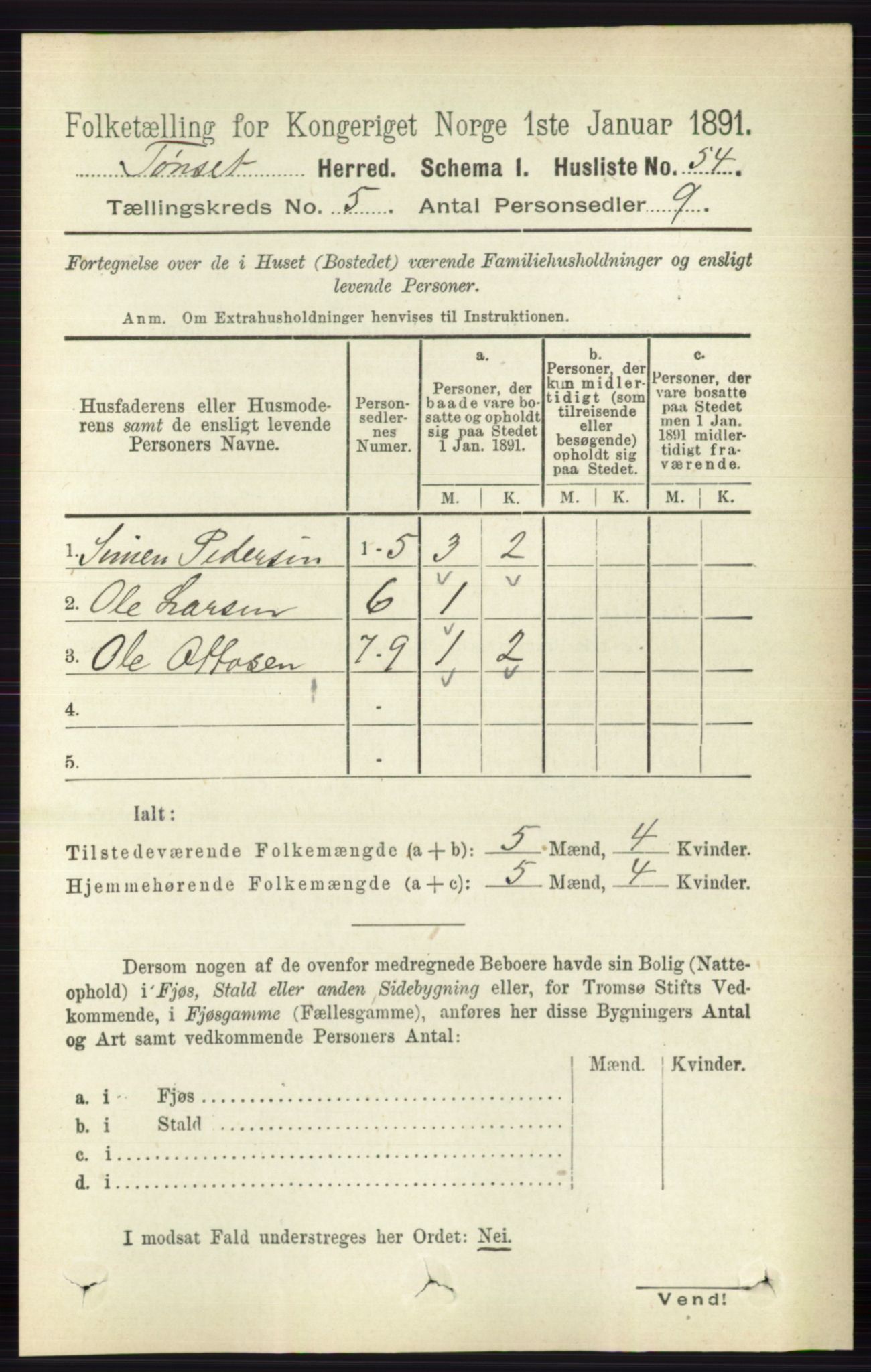 RA, 1891 census for 0437 Tynset, 1891, p. 1067