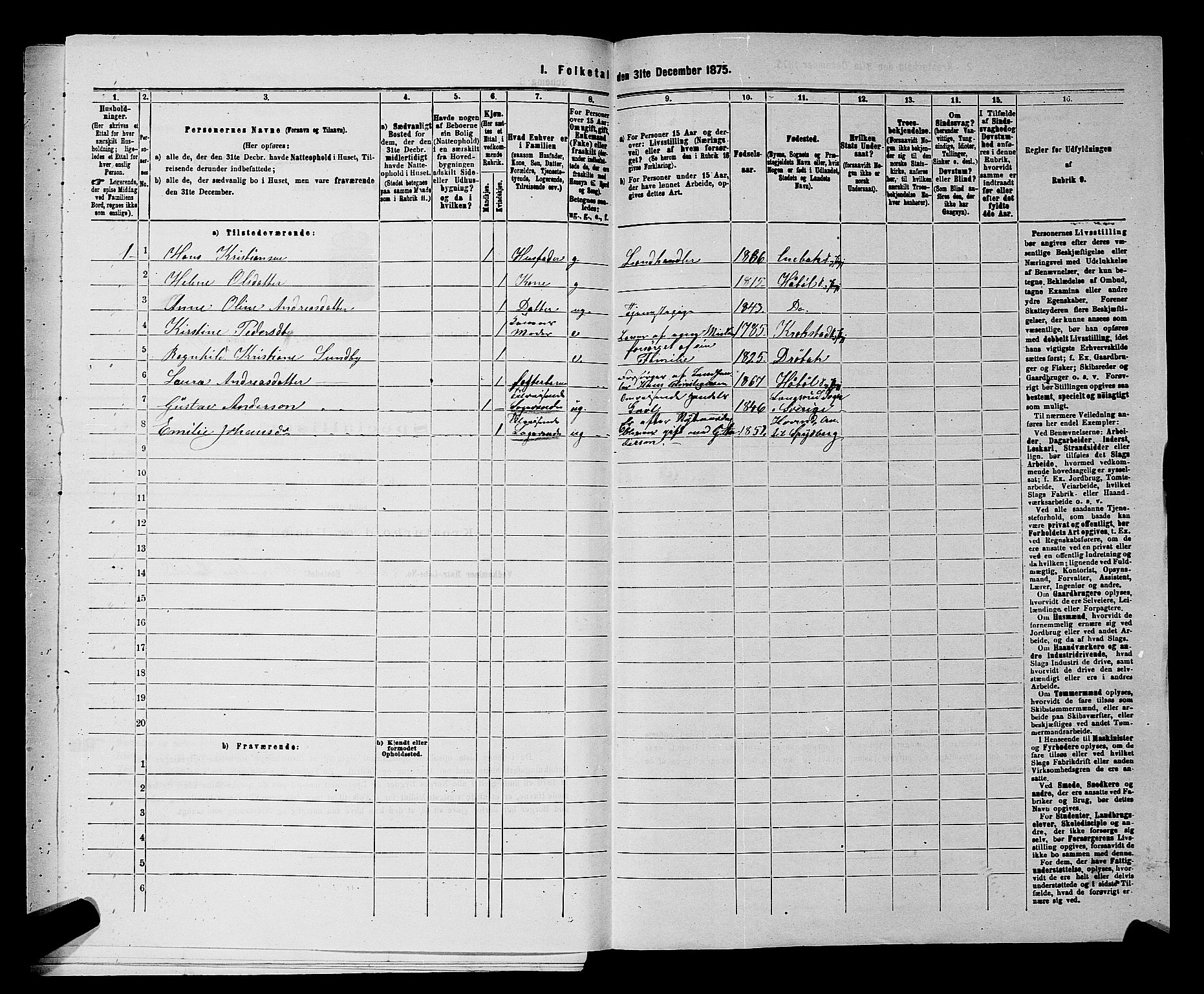 RA, 1875 census for 0138P Hobøl, 1875, p. 203