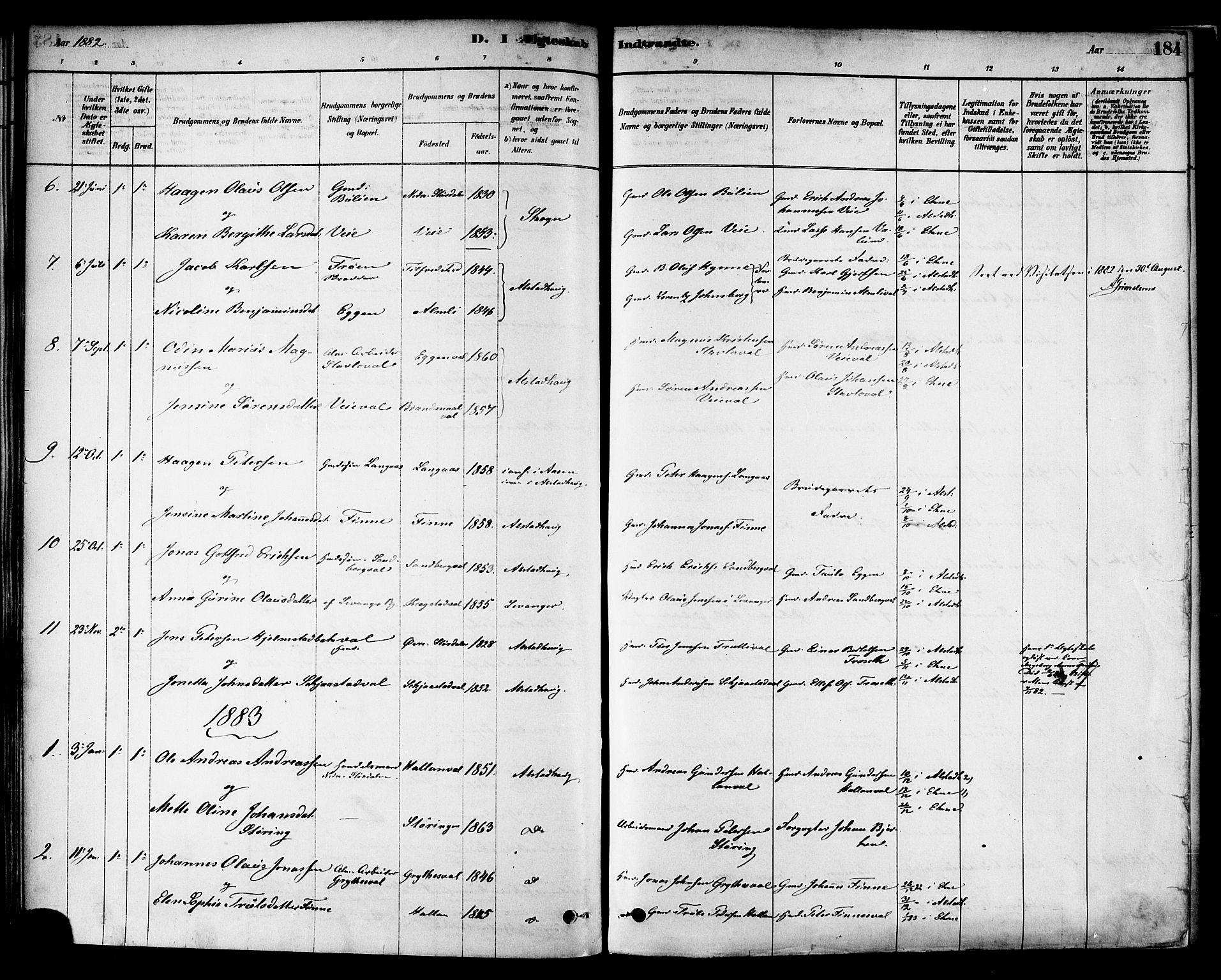 Ministerialprotokoller, klokkerbøker og fødselsregistre - Nord-Trøndelag, SAT/A-1458/717/L0159: Parish register (official) no. 717A09, 1878-1898, p. 184