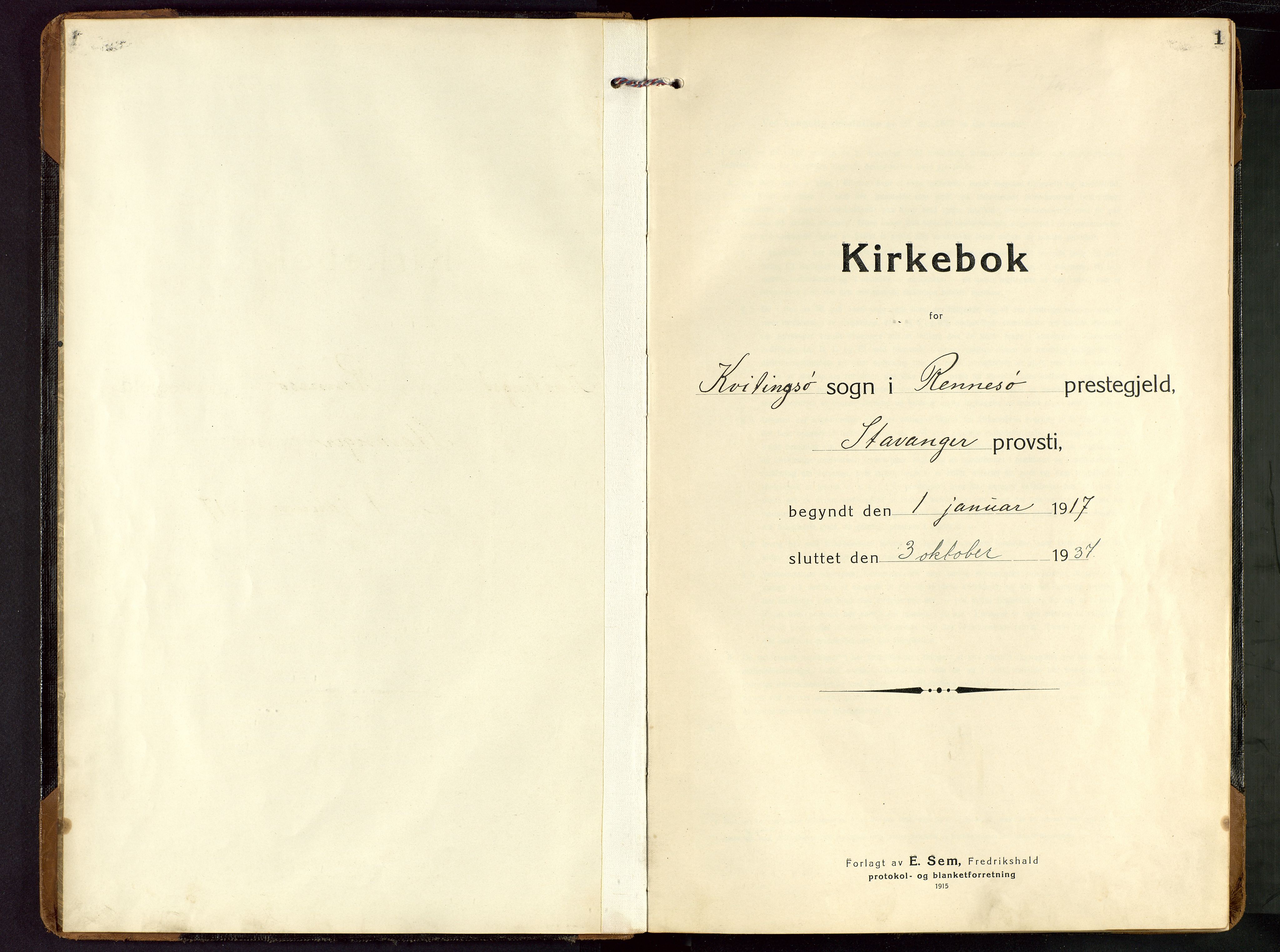Rennesøy sokneprestkontor, SAST/A -101827/H/Ha/Haa/L0018: Parish register (official) no. A 18, 1917-1937, p. 1
