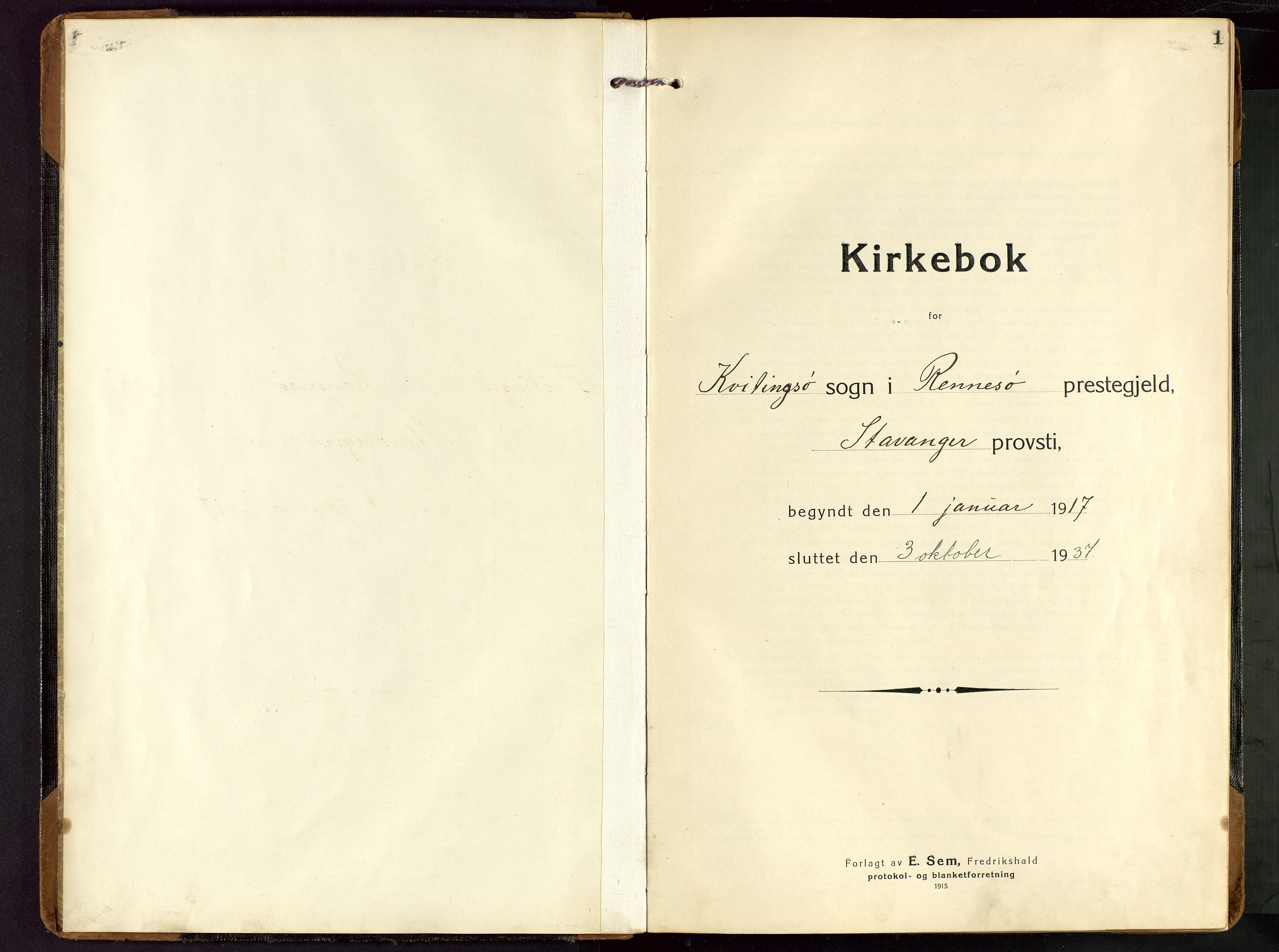 Rennesøy sokneprestkontor, AV/SAST-A -101827/H/Ha/Haa/L0018: Parish register (official) no. A 18, 1917-1937, p. 1