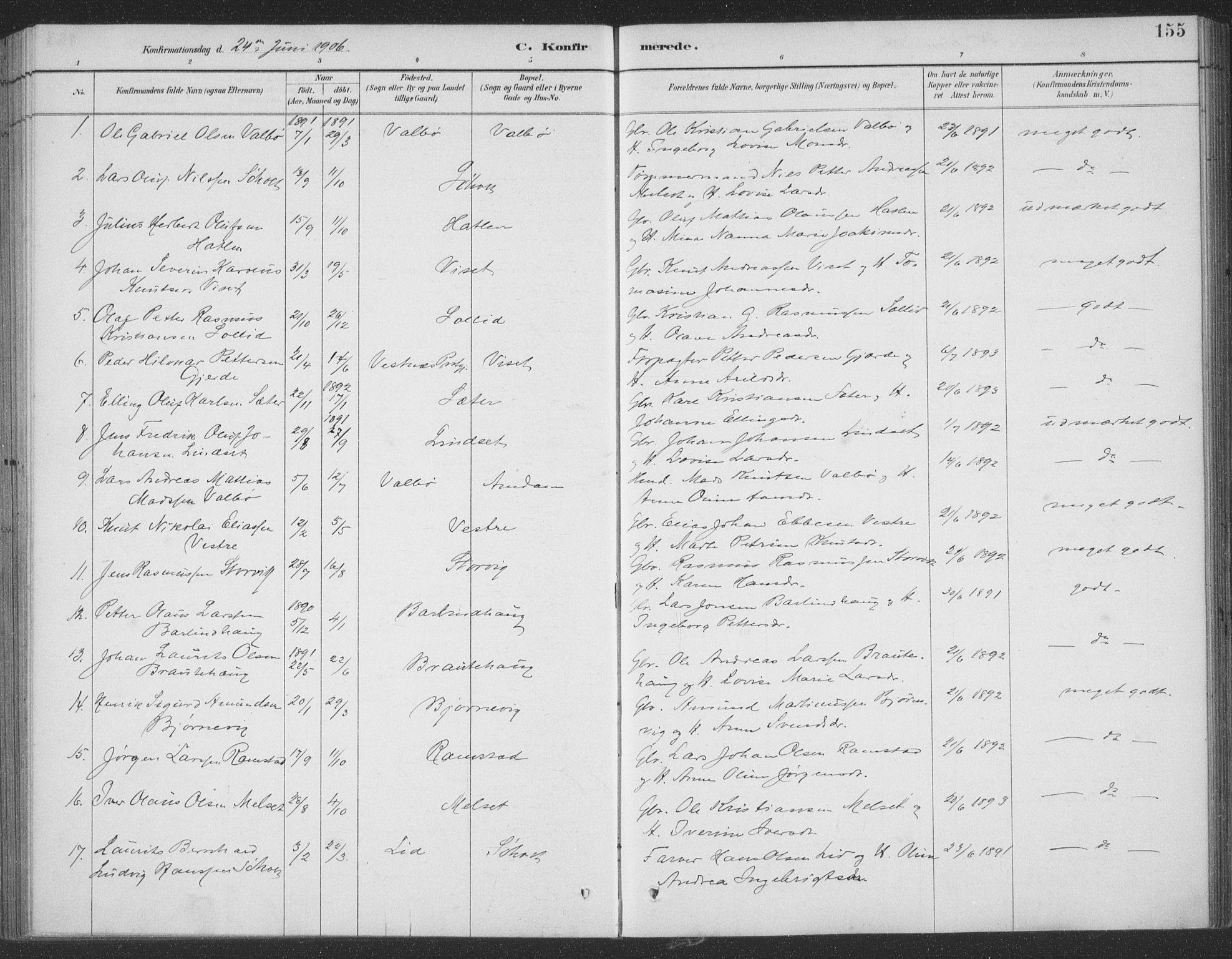 Ministerialprotokoller, klokkerbøker og fødselsregistre - Møre og Romsdal, AV/SAT-A-1454/522/L0316: Parish register (official) no. 522A11, 1890-1911, p. 155