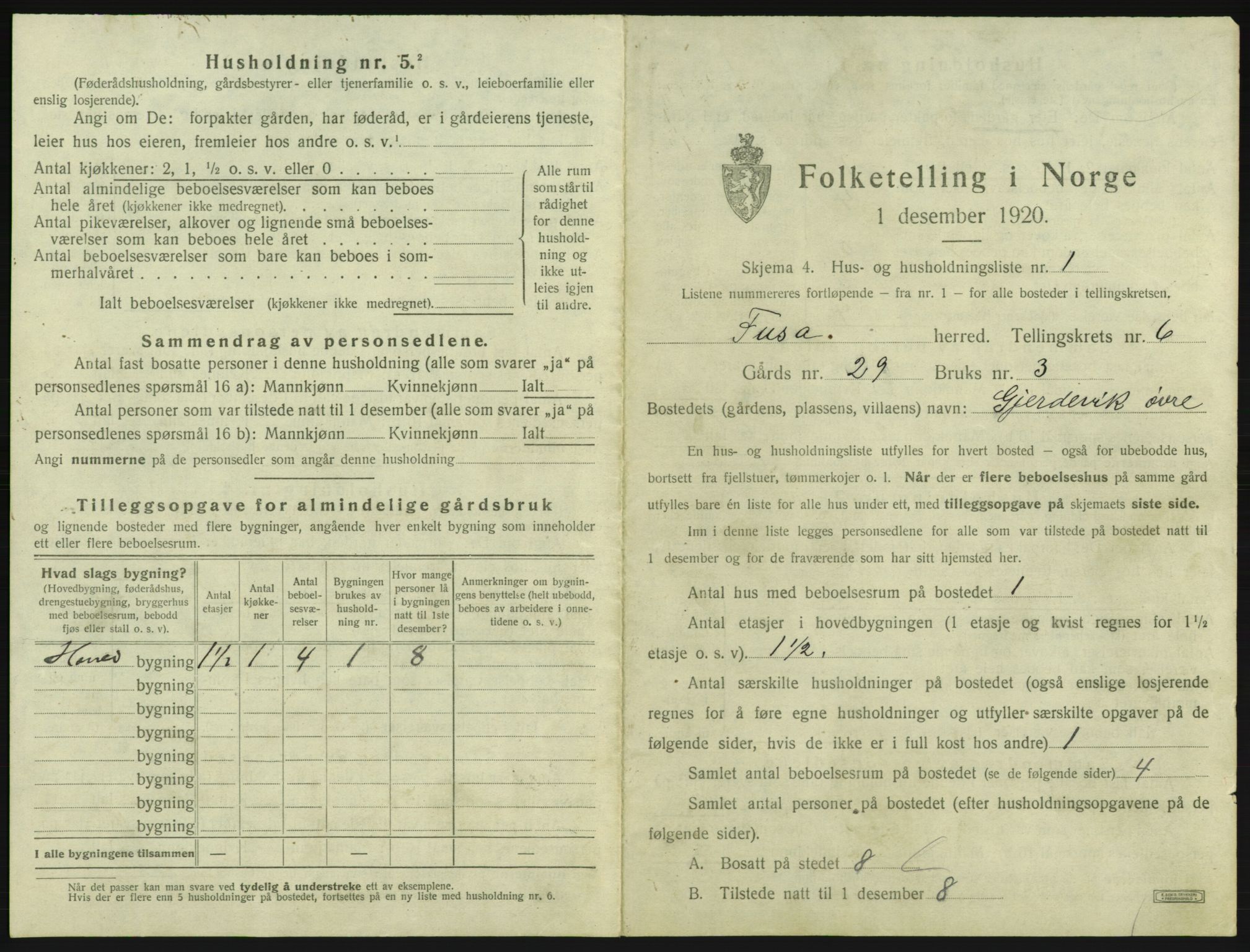 SAB, 1920 census for Fusa, 1920, p. 321