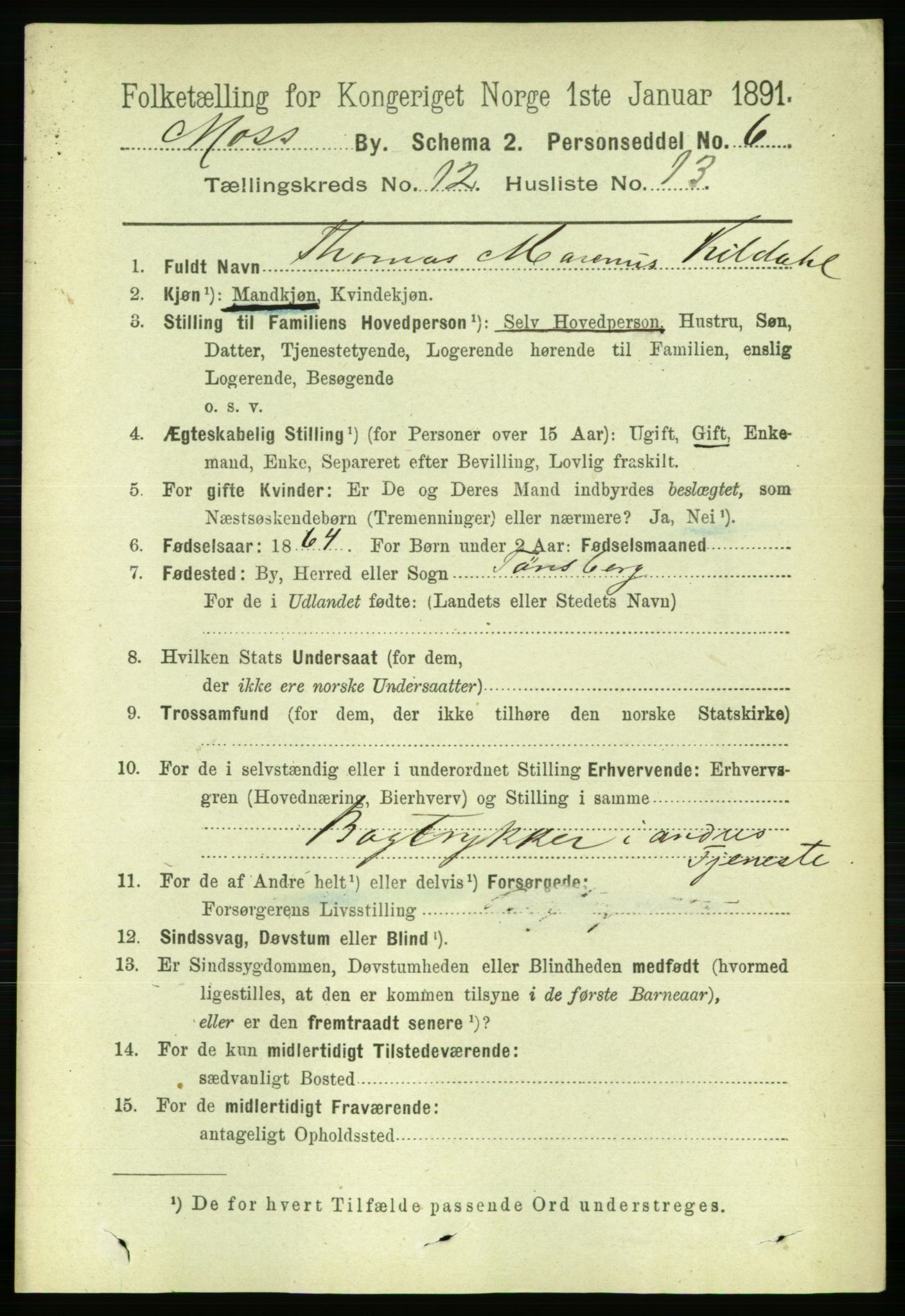 RA, 1891 census for 0104 Moss, 1891, p. 6457