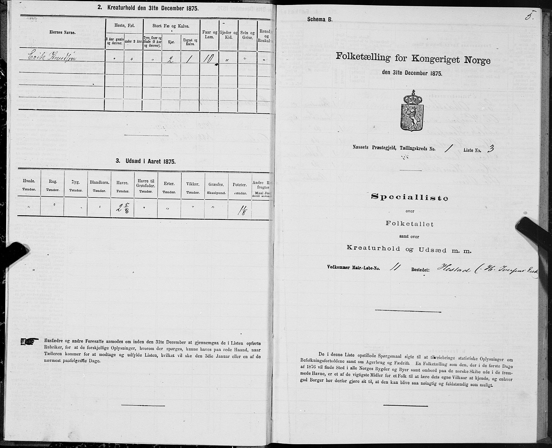 SAT, 1875 census for 1543P Nesset, 1875, p. 1005