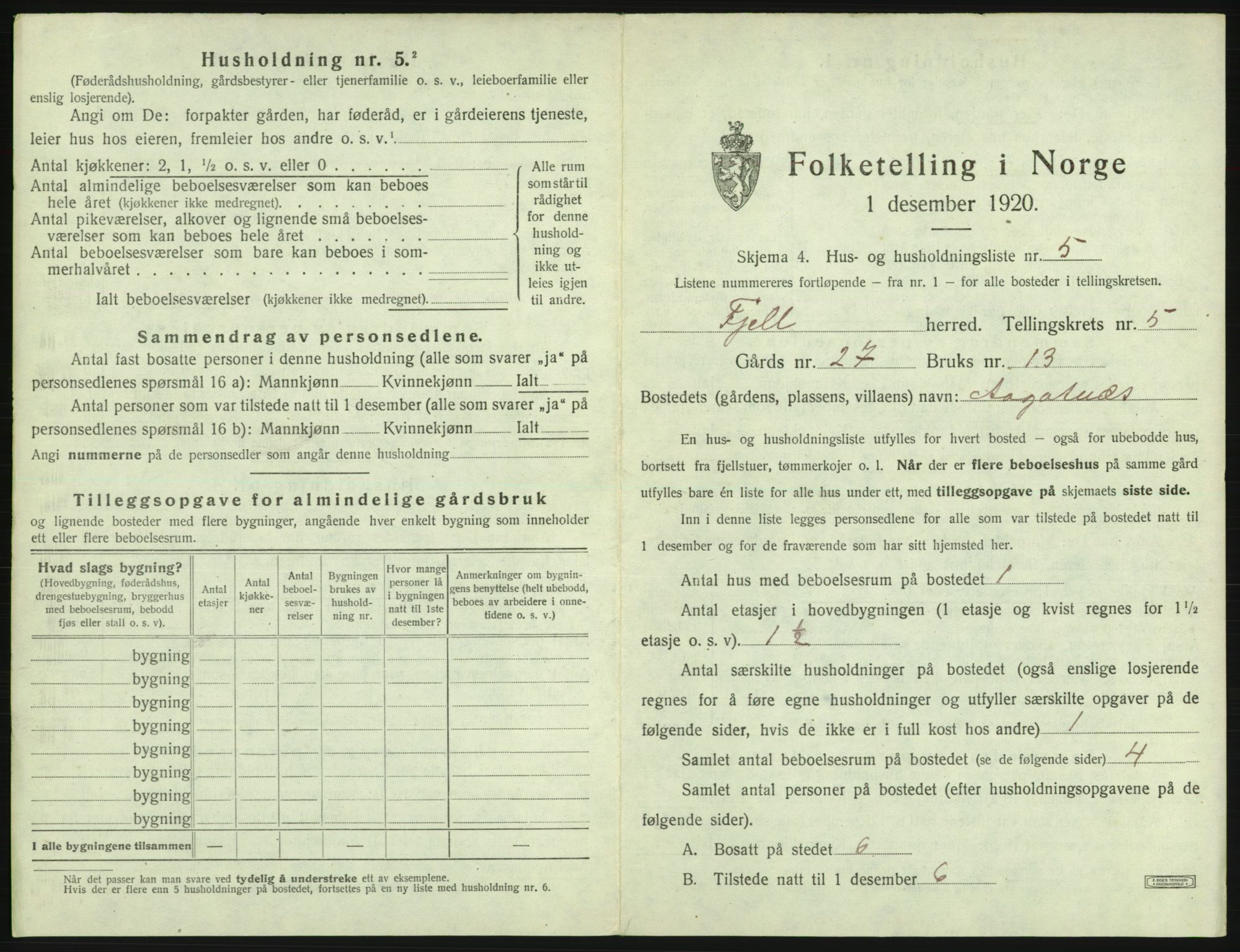 SAB, 1920 census for Fjell, 1920, p. 511