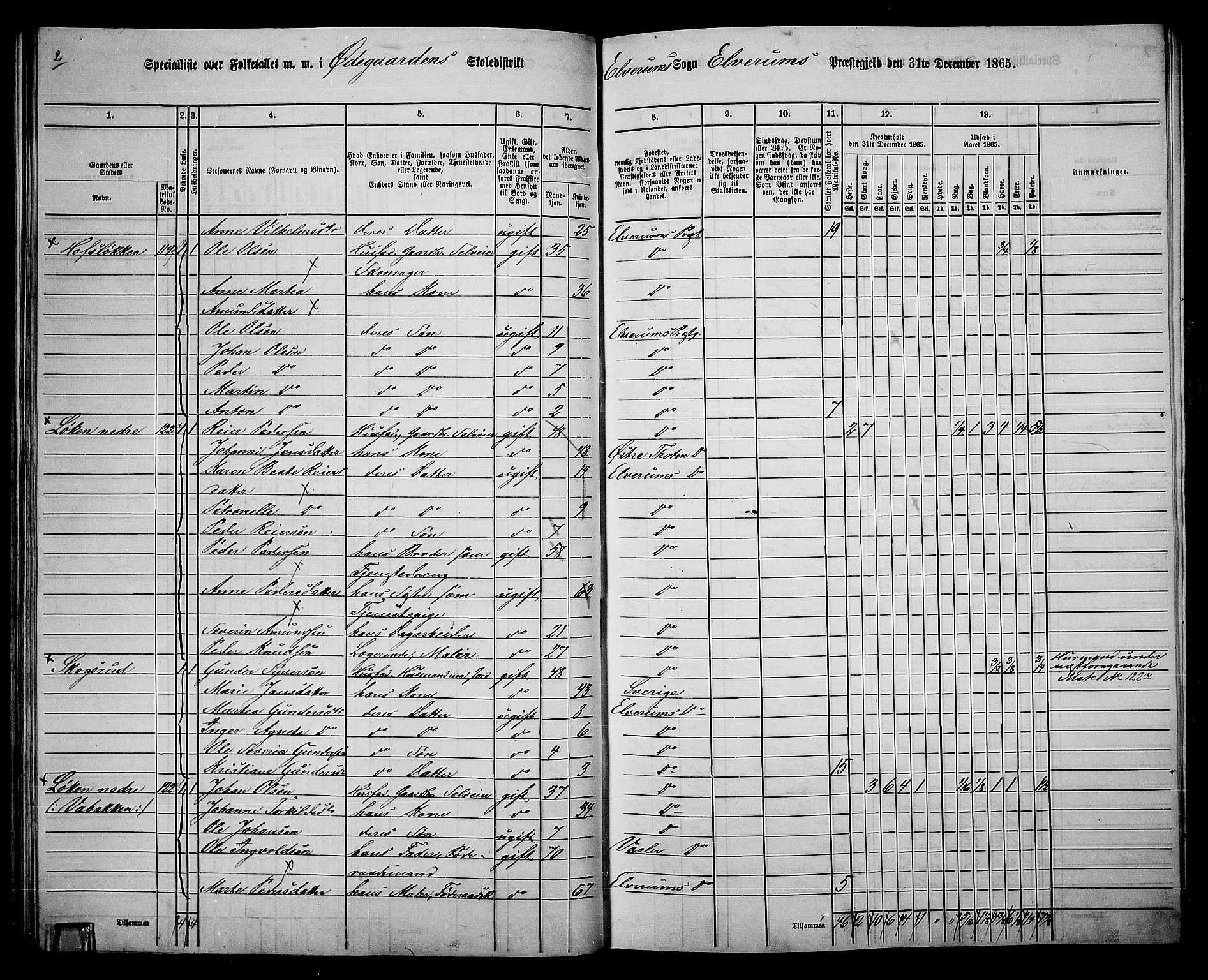 RA, 1865 census for Elverum, 1865, p. 70