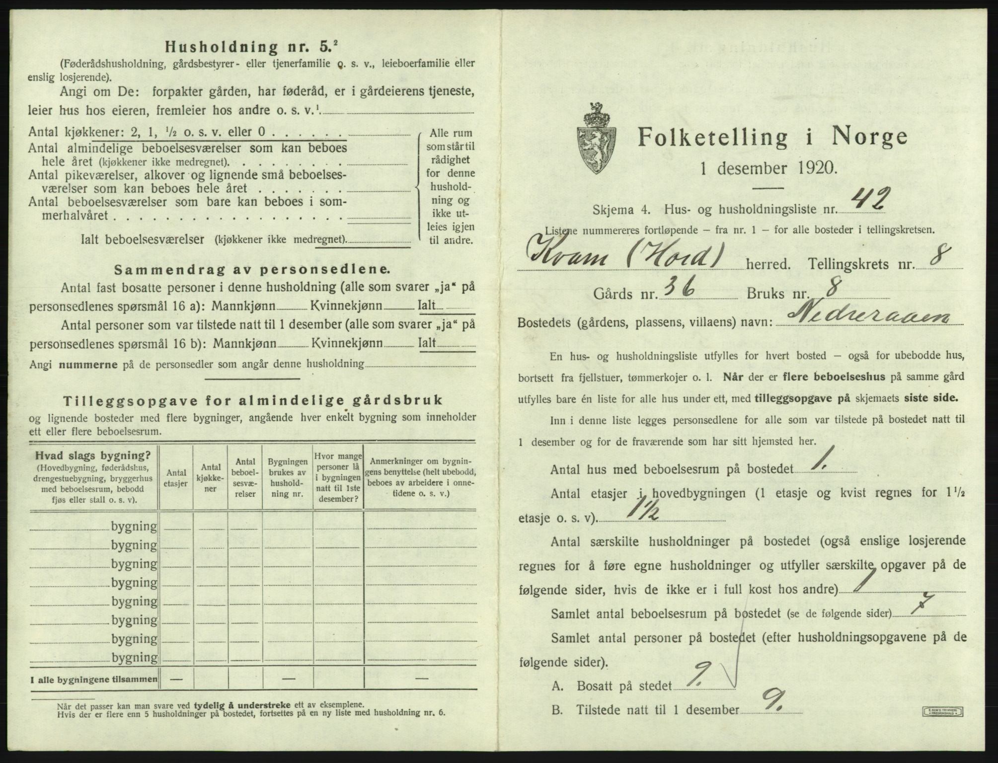 SAB, 1920 census for Kvam, 1920, p. 723