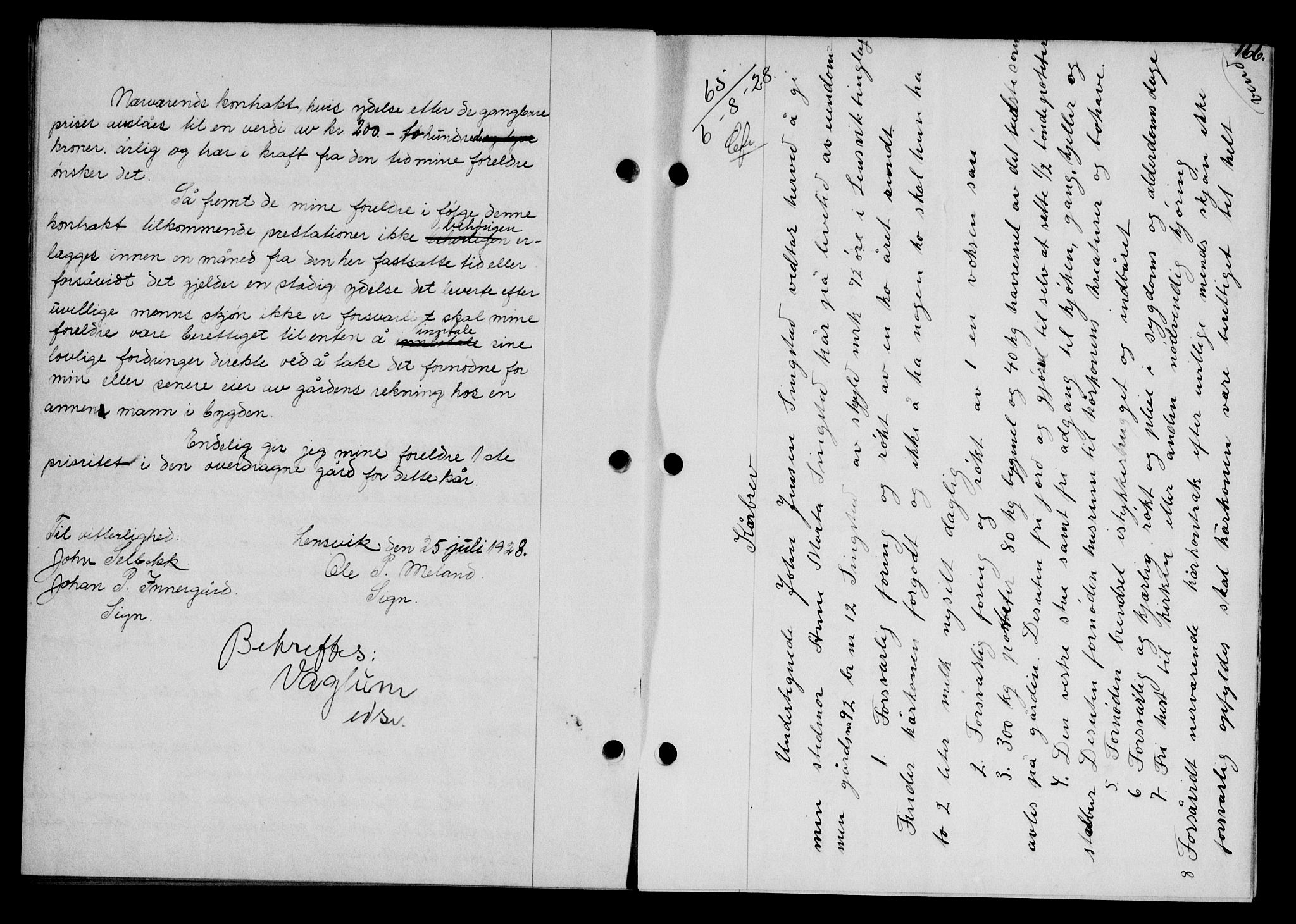 Fosen sorenskriveri, AV/SAT-A-1107/1/2/2C/L0067: Mortgage book no. 58, 1928-1929, p. 166, Deed date: 06.08.1928
