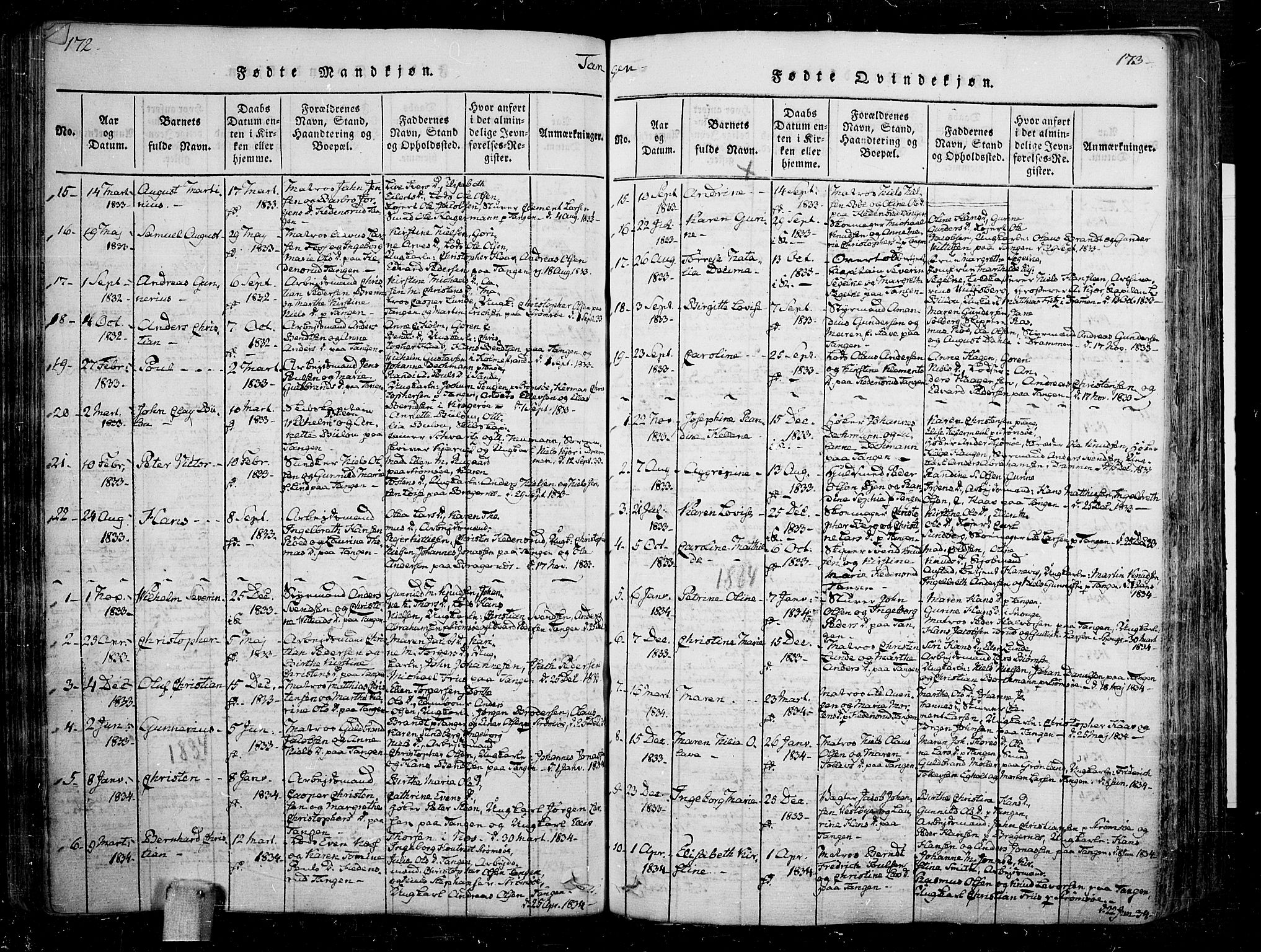 Skoger kirkebøker, AV/SAKO-A-59/F/Fa/L0002: Parish register (official) no. I 2 /2, 1814-1842, p. 172-173