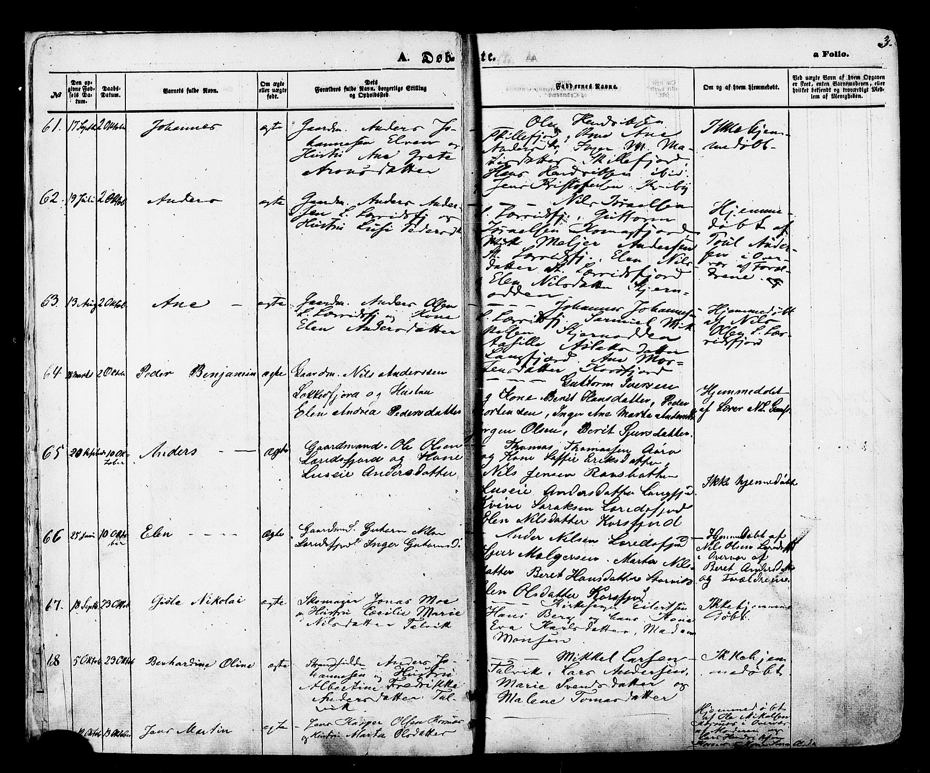 Talvik sokneprestkontor, SATØ/S-1337/H/Ha/L0011kirke: Parish register (official) no. 11, 1864-1877, p. 3