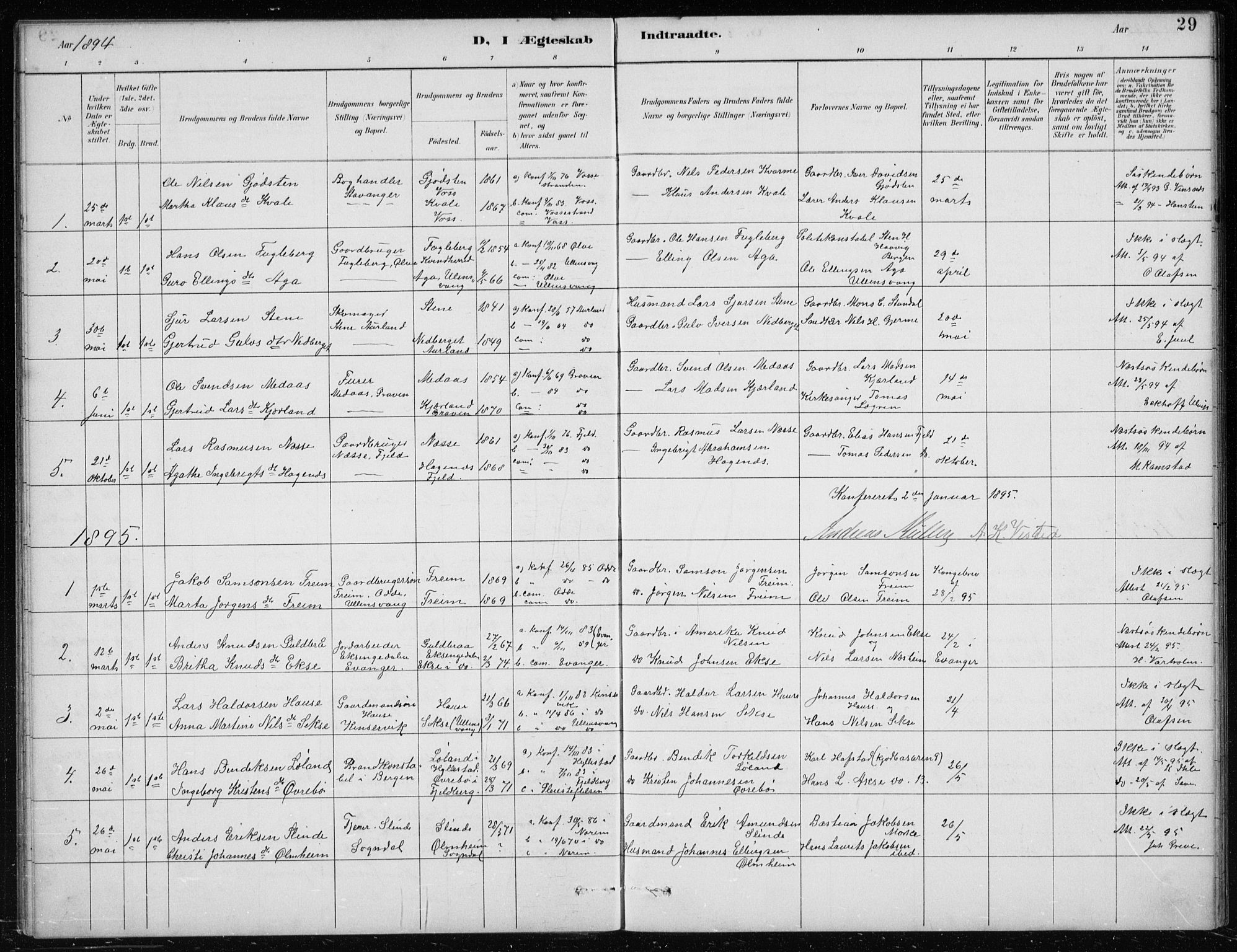 St. Jørgens hospital og Årstad sokneprestembete, AV/SAB-A-99934: Parish register (copy) no. A 10, 1886-1910, p. 29
