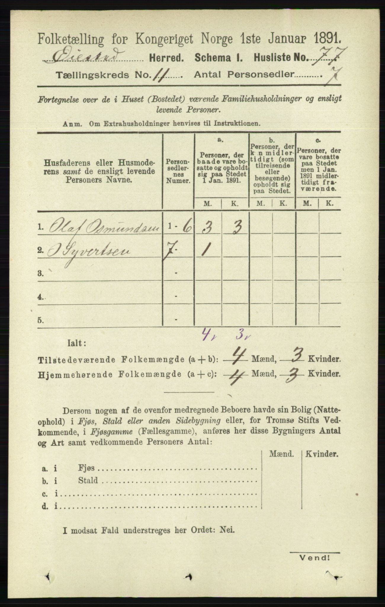 RA, 1891 census for 0920 Øyestad, 1891, p. 4805