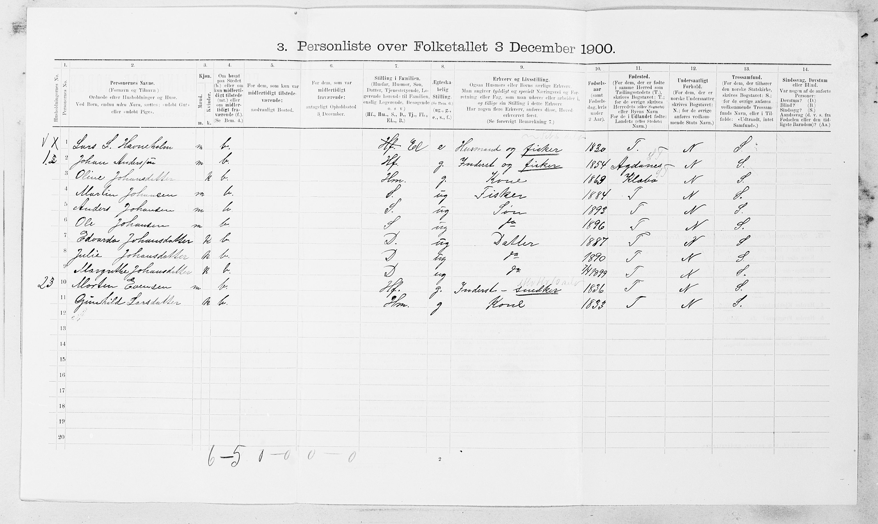 SAT, 1900 census for Hemne, 1900, p. 216