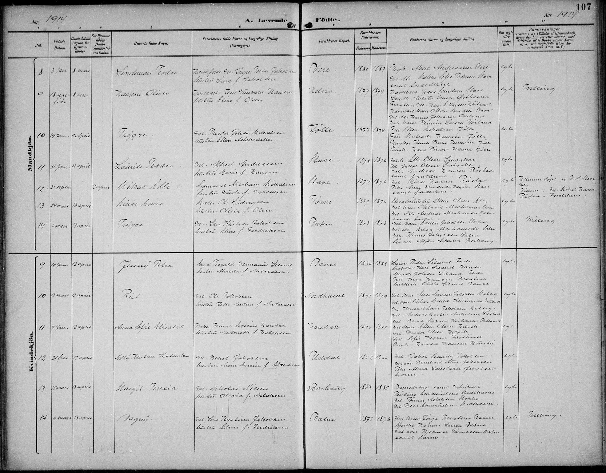 Lista sokneprestkontor, AV/SAK-1111-0027/F/Fb/L0005: Parish register (copy) no. B 5, 1892-1923, p. 107